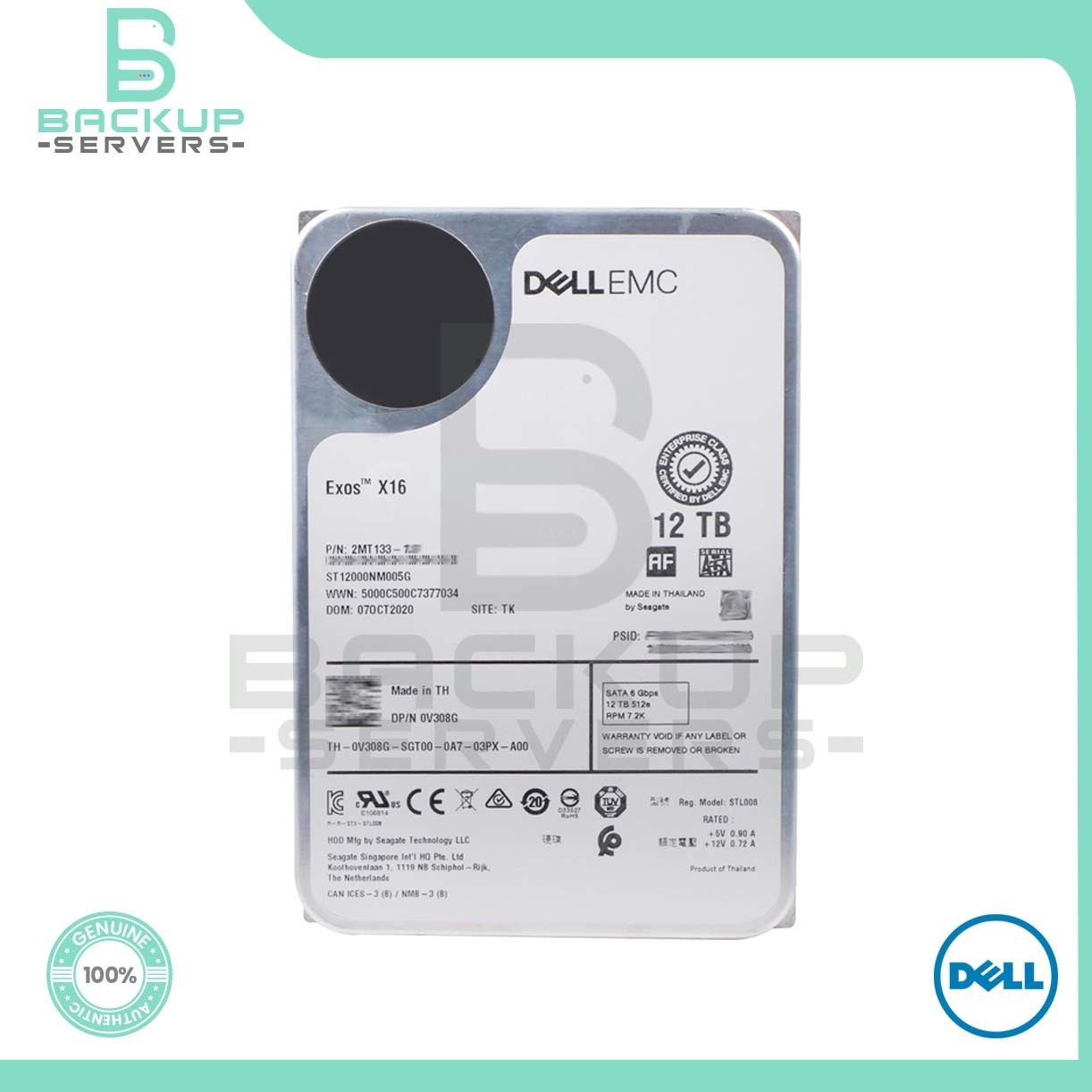 ST12000NM005G Dell EMC 12TB 6Gbps 7.2K SATA 256MB 3.5" 512e Internal Hard Drive