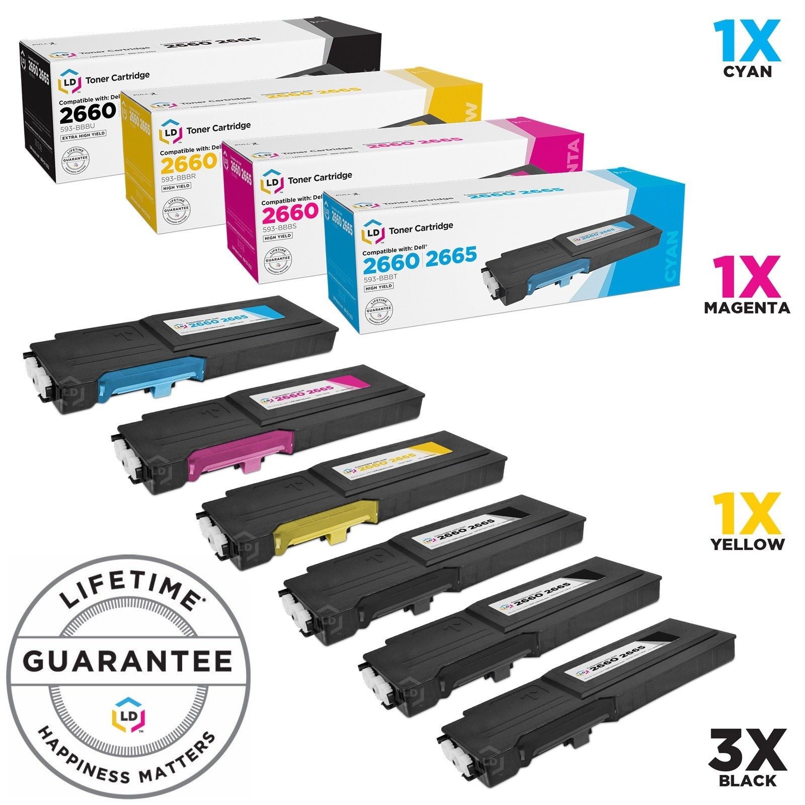 LD 6pk Comp Toner for Dell C2660dn C2665dnf 67H2T 488NH TW3NN VXCWK V4TG6