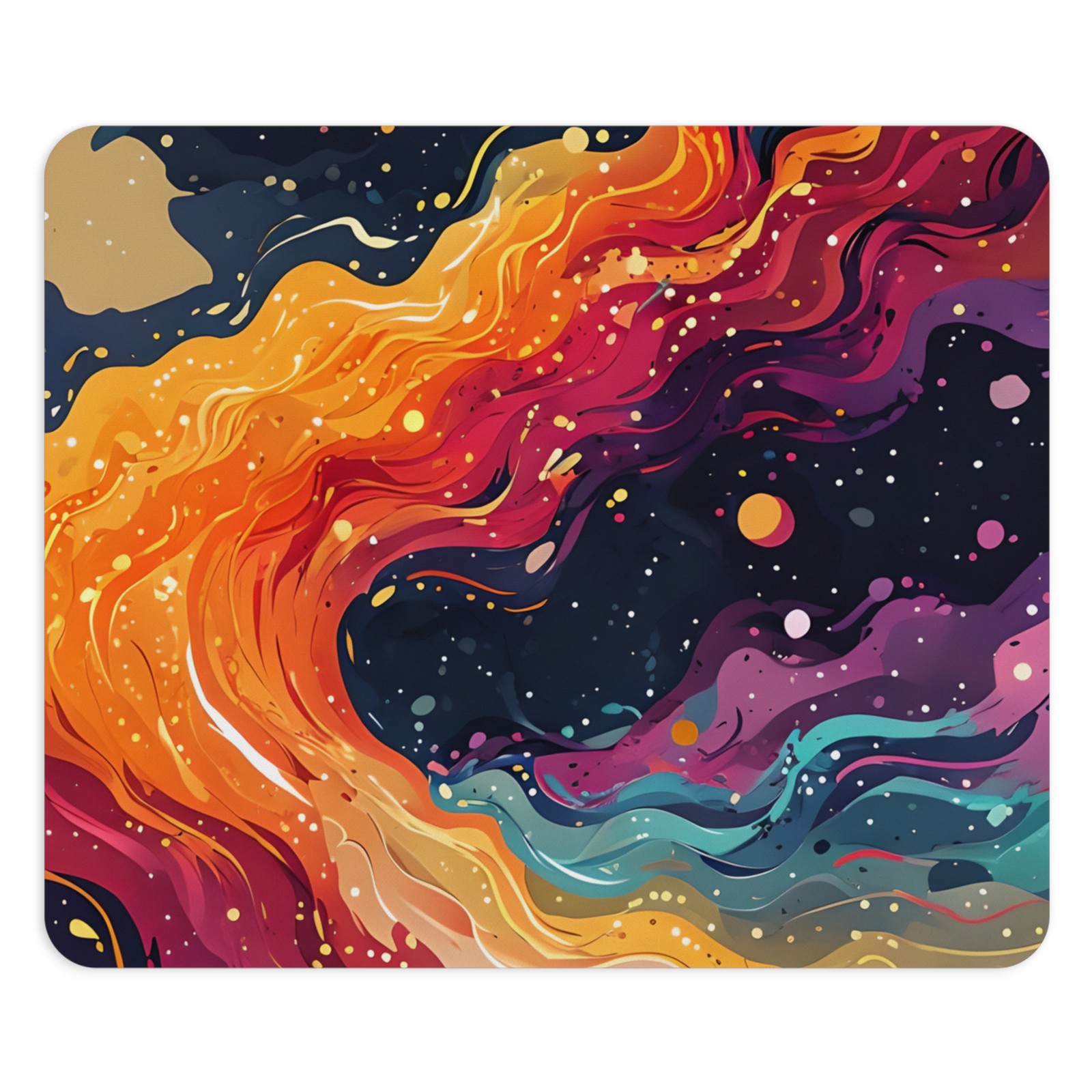 Cosmic Rainbow Swirl Mouse Pad | Abstract Galaxy Art, Colorful Desk Mat