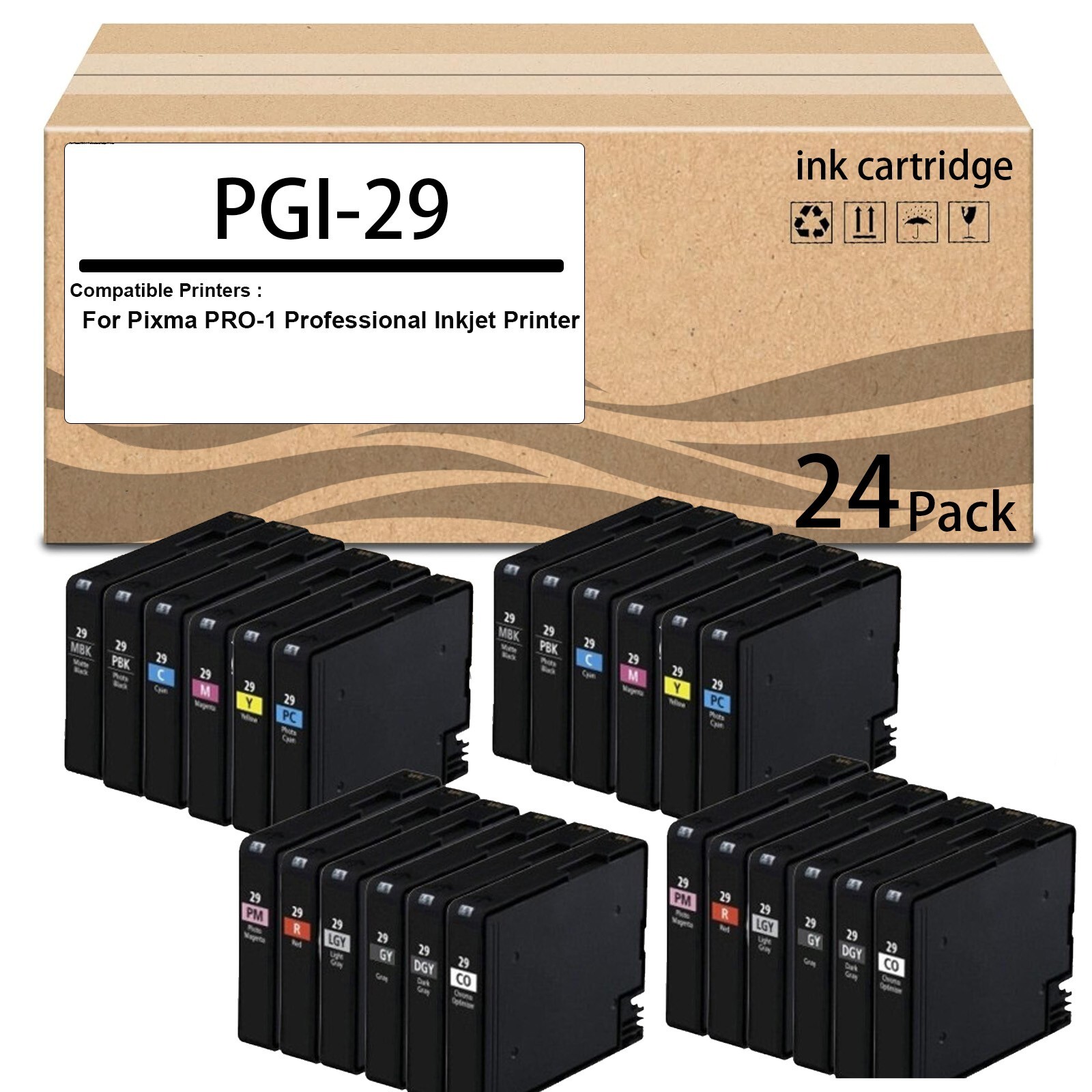 24 Pack PGI29 Ink Tank Replacement for PGI-29 Ink Cartridge for Pixma PRO-1