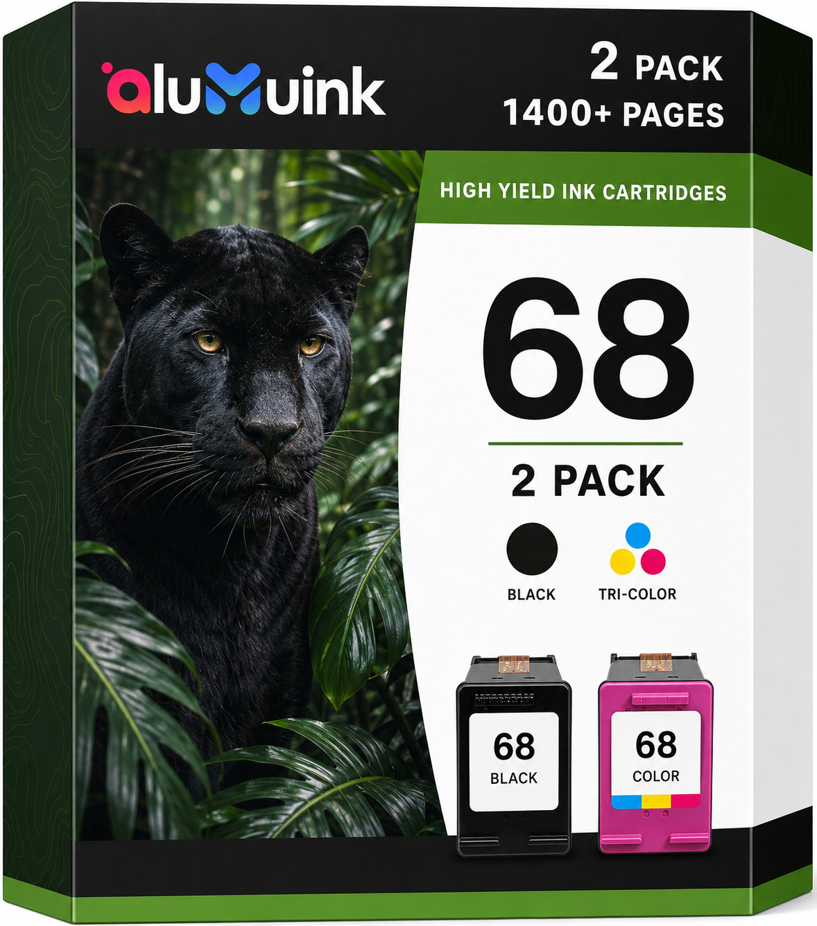 2 Pack 68 High Yield  Ink Cartridge Compatible for 6152e 6155e 6552e 6555e 6558e