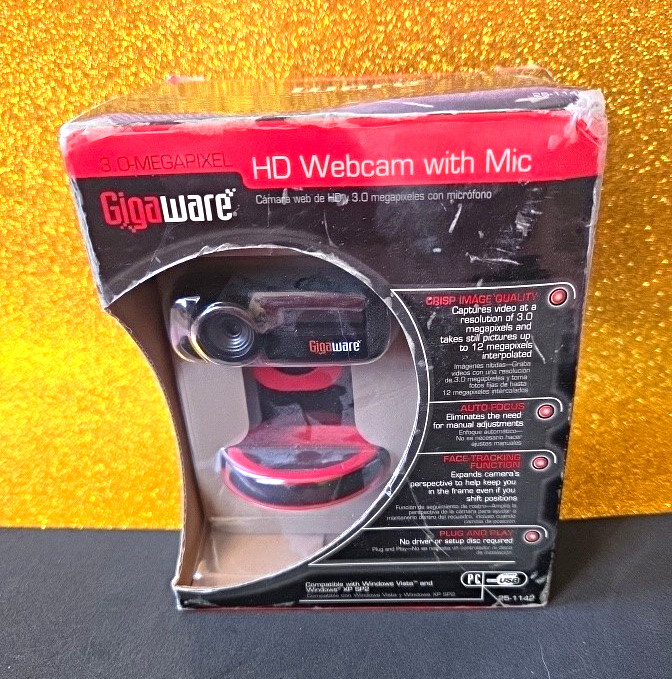 Gigaware 3.0MP HD Webcam Auto Focus Built-In Mic Face Tracking USB 2.0 25-1142
