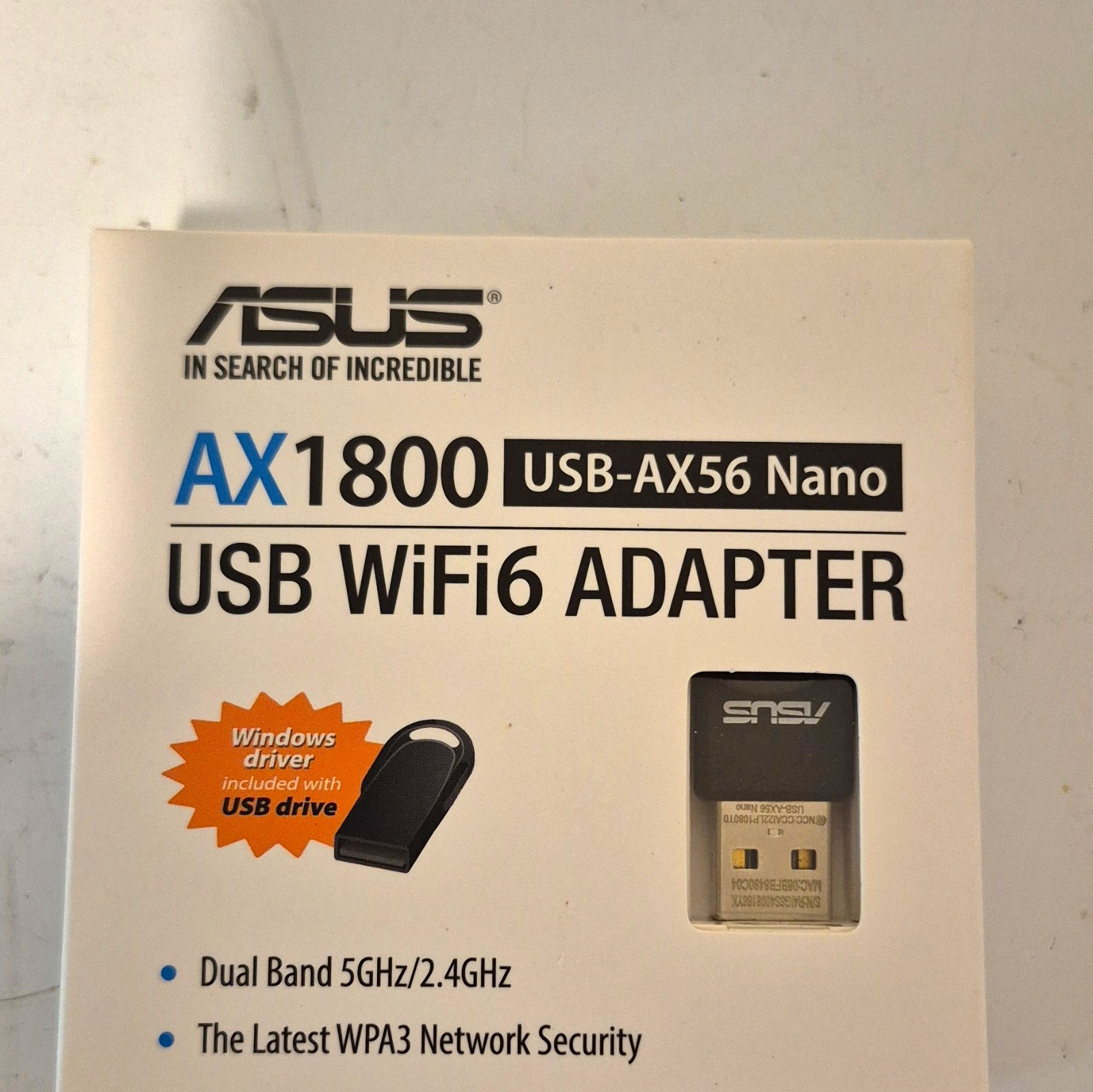 ASUS USB-AX56 Nano WiFi 6 AX1800 Dual-Band WPA3 USB Adapter for PC