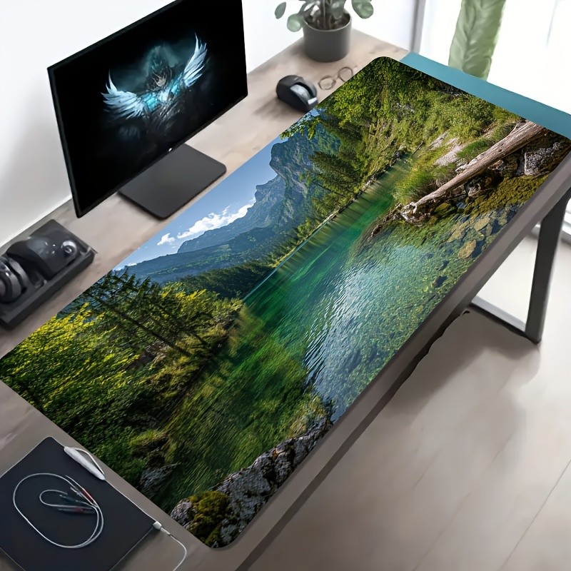 1pc Large Size Gaming Mouse Pad, High Mountain Lake Forest Natural Landscape F