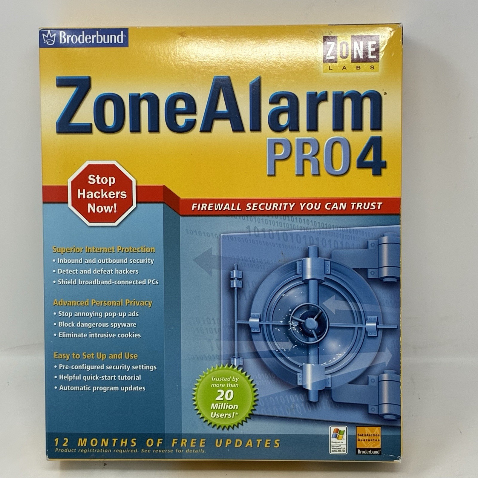 Big Box Retail ZoneAlarm Pro 4 Firewall Windows XP 98SE 2000 Broderbund PC CDROM