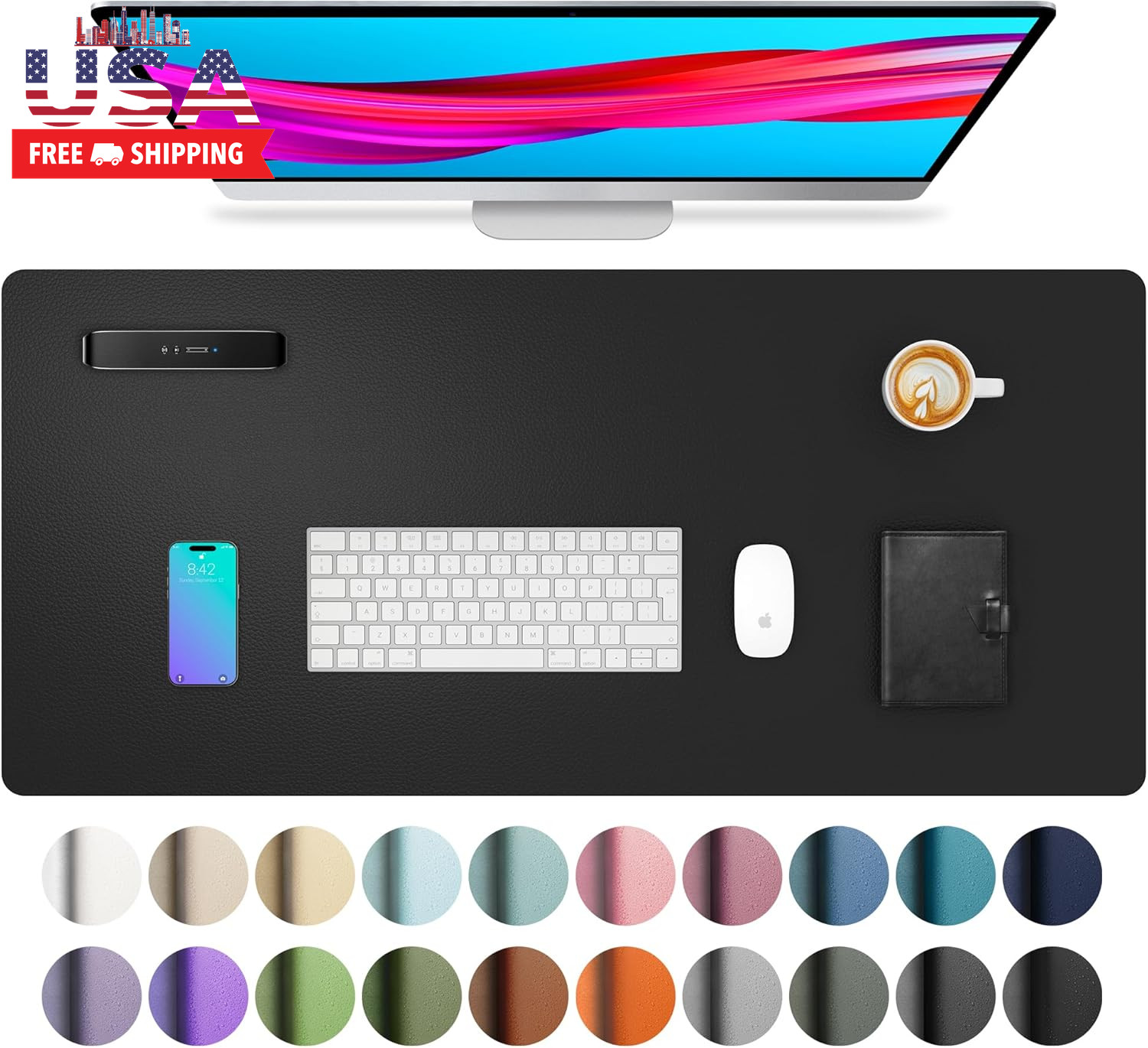 Non-Slip Waterproof PU Leather Desk Pad Protector for Mouse, Writing Desk, Offic