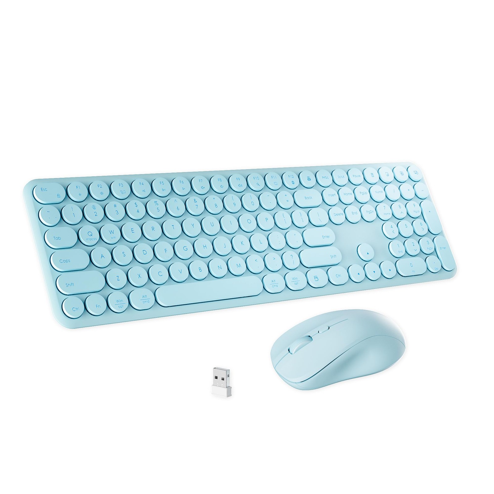 UBOTIE Wireless Keyboard Mouse Combo 110 Round Keycap ScissorSwitch Blue