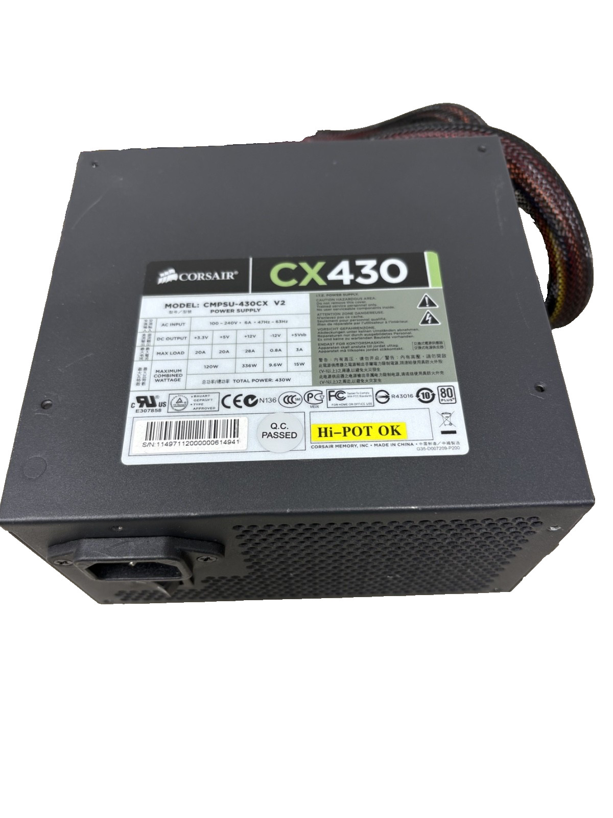 CORSAIR CX 430 CMPSU-430CX V2 430W BLACK POWER SUPPLY