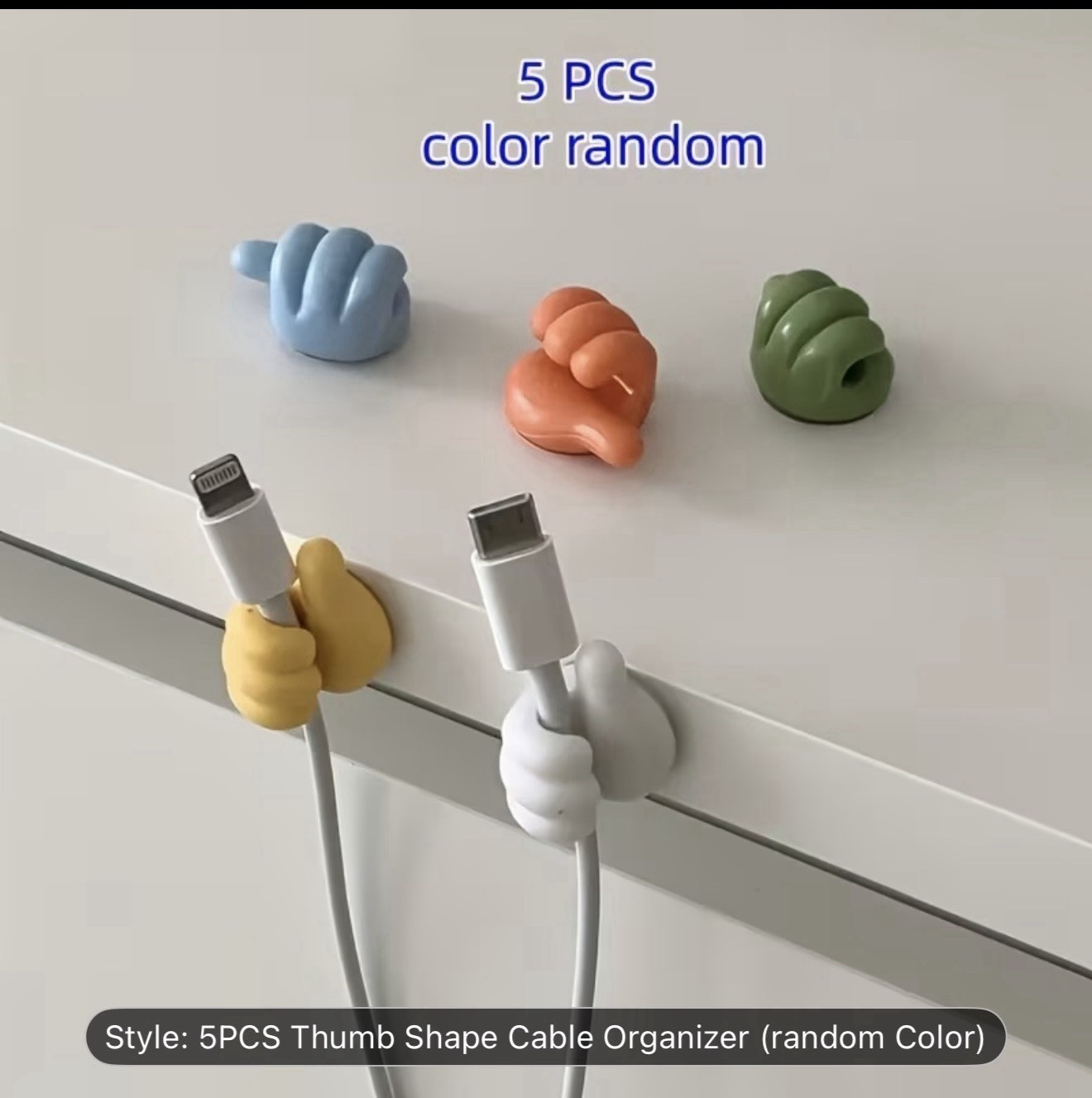 5PCS Cable Clips Cord Organizer Thumb Shape Wire Holder Desk Car Home