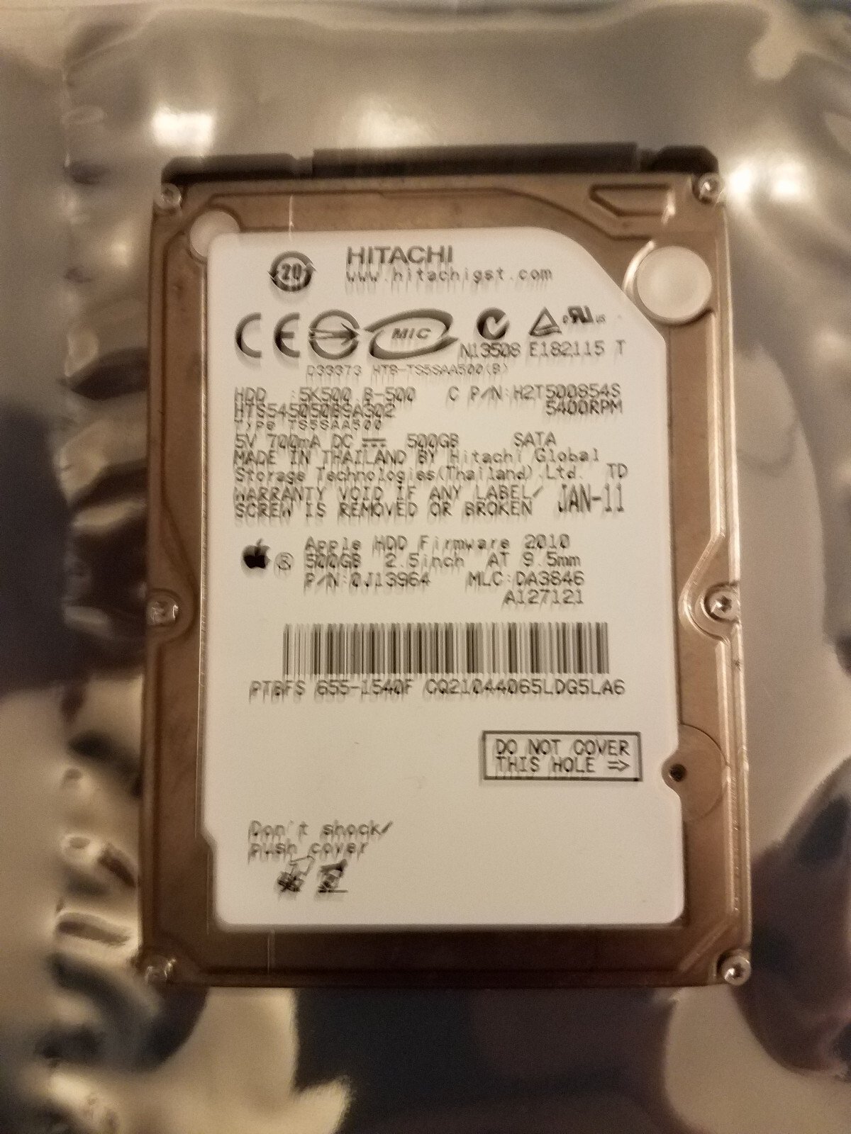 Hitachi HTS545050B9A302 MLC DA3846 PN 0J13964 500GB 2.5" SATA HD