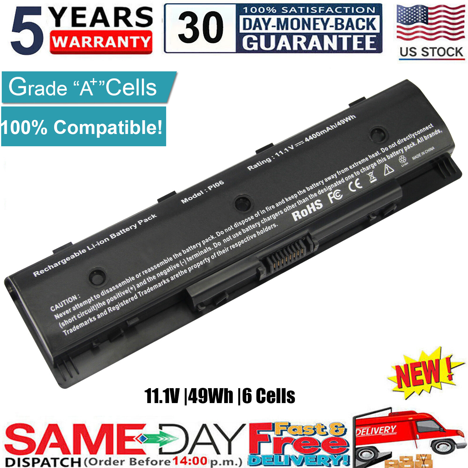 ✅P106 PI06 Laptop Battery for HP Pavilion ENVY 14 15 17 HSTNN-DB4N 710416-001 US