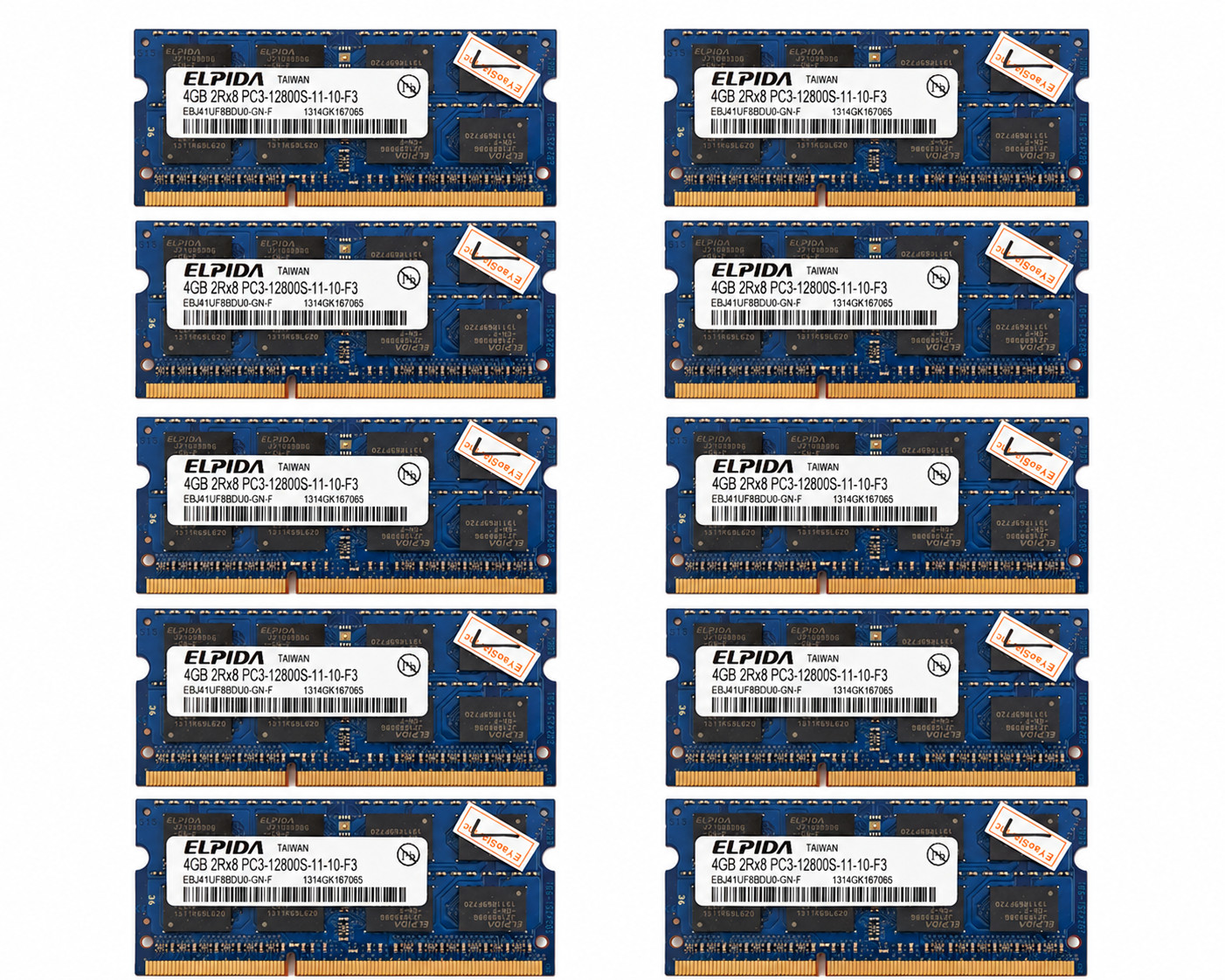 Lot of 10 Elpida 4GB DDR3 1600MHz PC3-12800S 2Rx8 204-Pin SODIMM Laptop RAM
