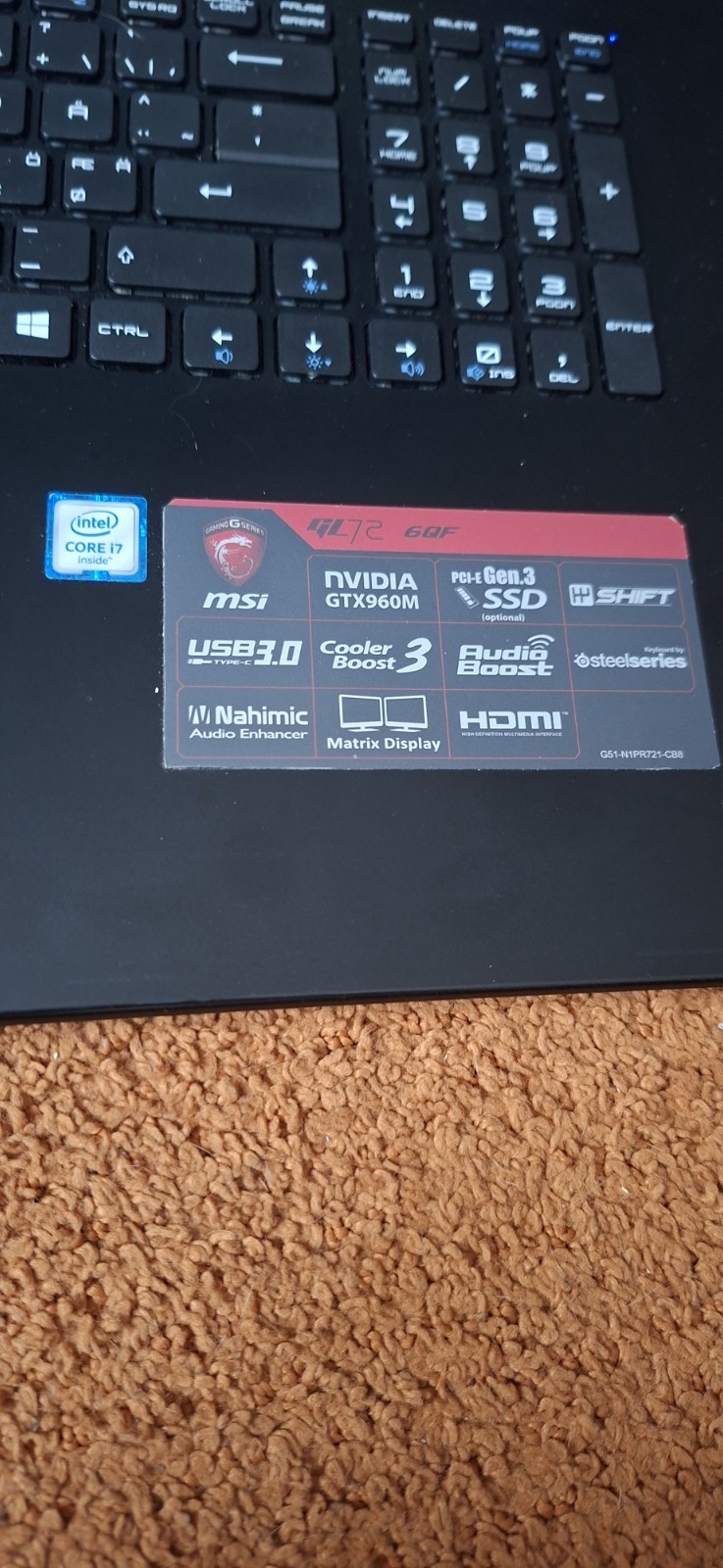 MSI GL72 6QF Gaming Laptop i7-6700HQ GTX 960M 8GB RAM 128GB SSD + 1TB HDD 17.3"
