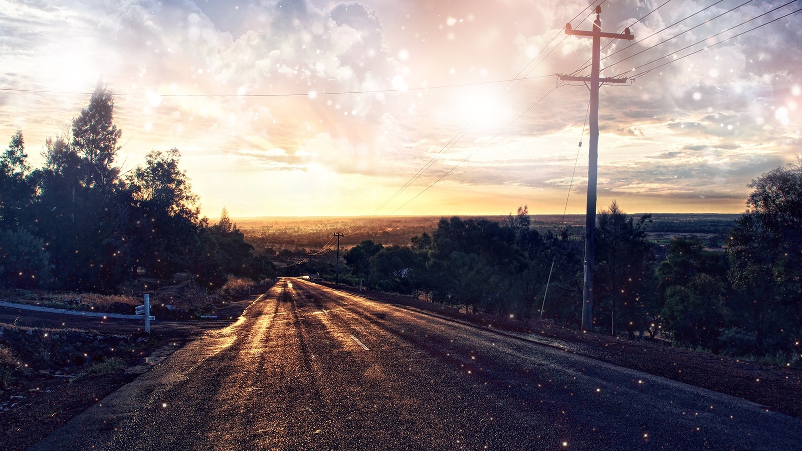 Landscape road field power lines trees photo Custom Gaming Mat Desk