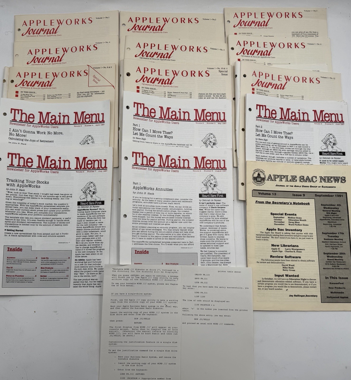 AppleWorks Journal 1986 The Main Menu Apple II Lot 15 Issues Rare