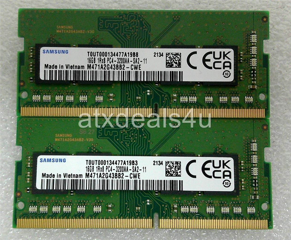 Samsung 32GB (16GBx2) 16GB 1Rx8 PC4-3200AA M471A2G43BB2-CWE DDR4 SODIMM Memory