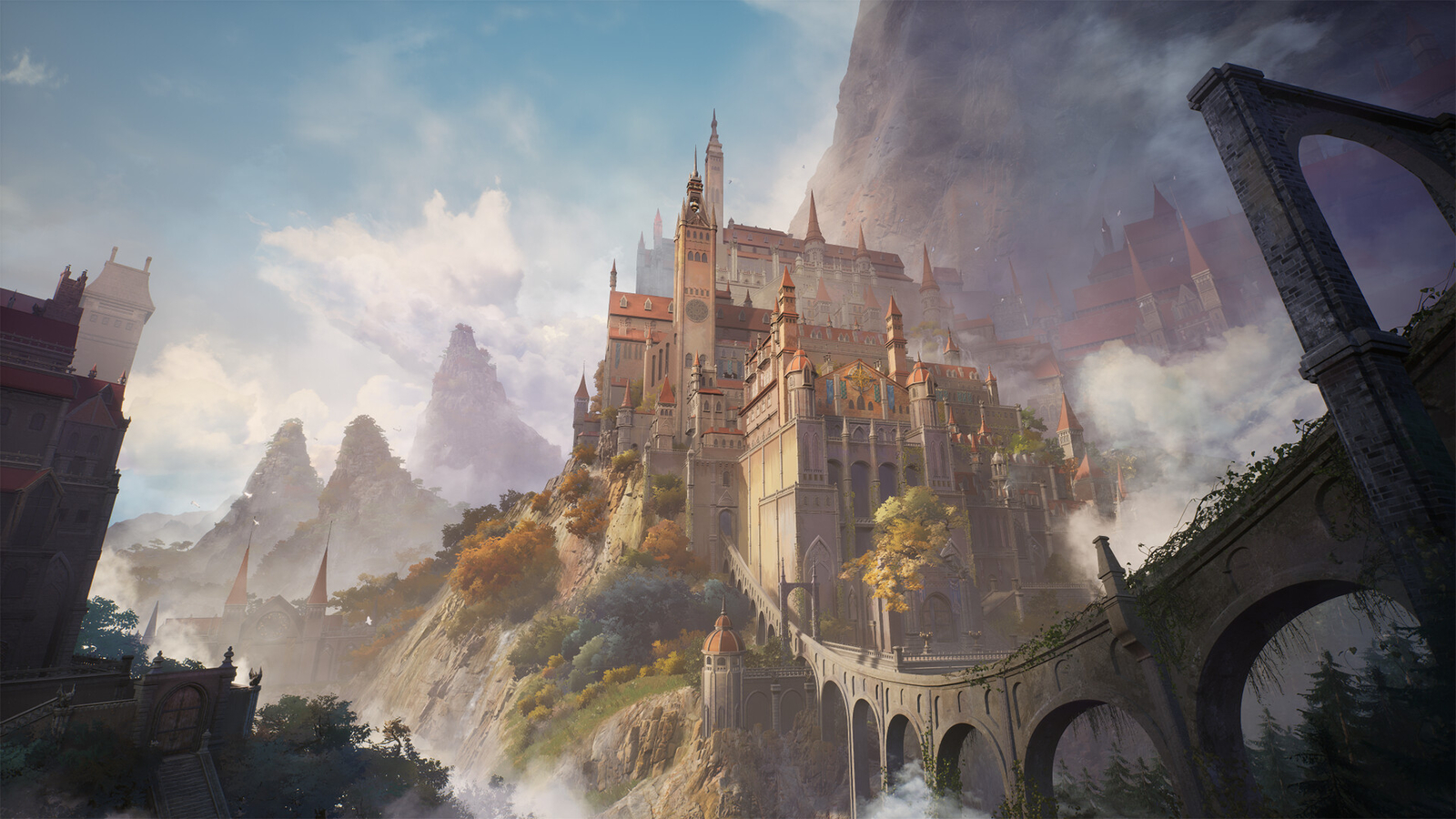Landscape  art fantasy castle city clouds sky building Custom Gaming Mat Desk
