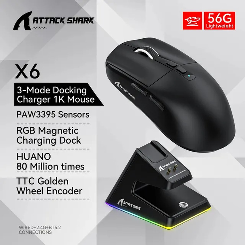  Wireless Gaming Mouse with 3 Mode Wired 2.4G BT5.2 up to 26K DPI RGB Backlight 