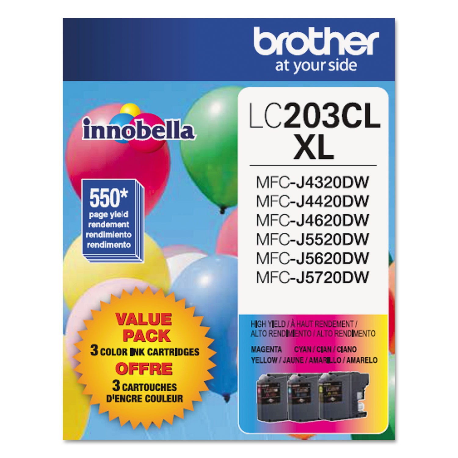 Brother LC2033PKS Innobella High-Yield Ink, Cyan/Magenta/Yellow, 3/PK