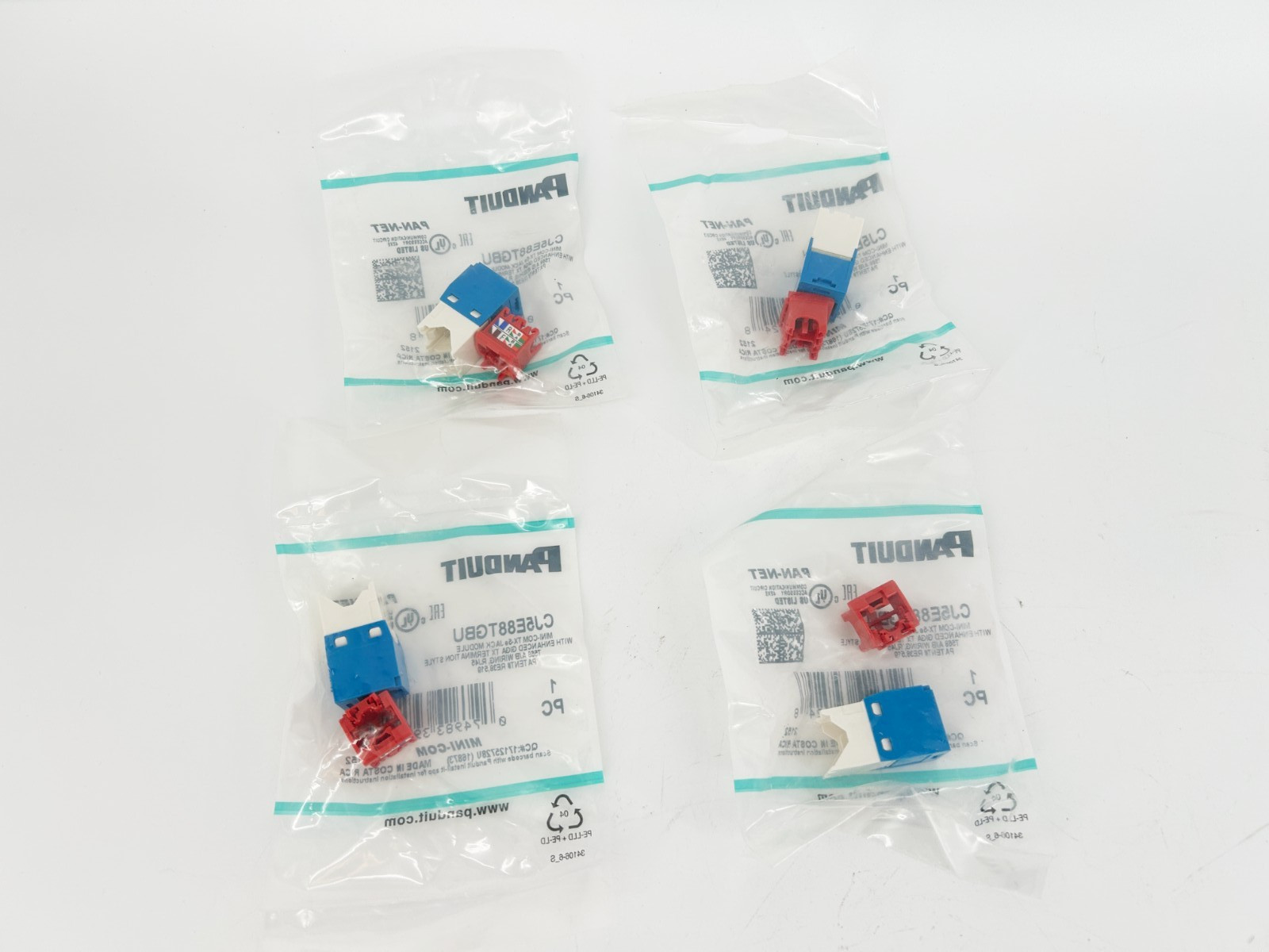 Lot of 4 New Panduit CJ5E88TGBU Mini-Com TX-5e Jack Modules