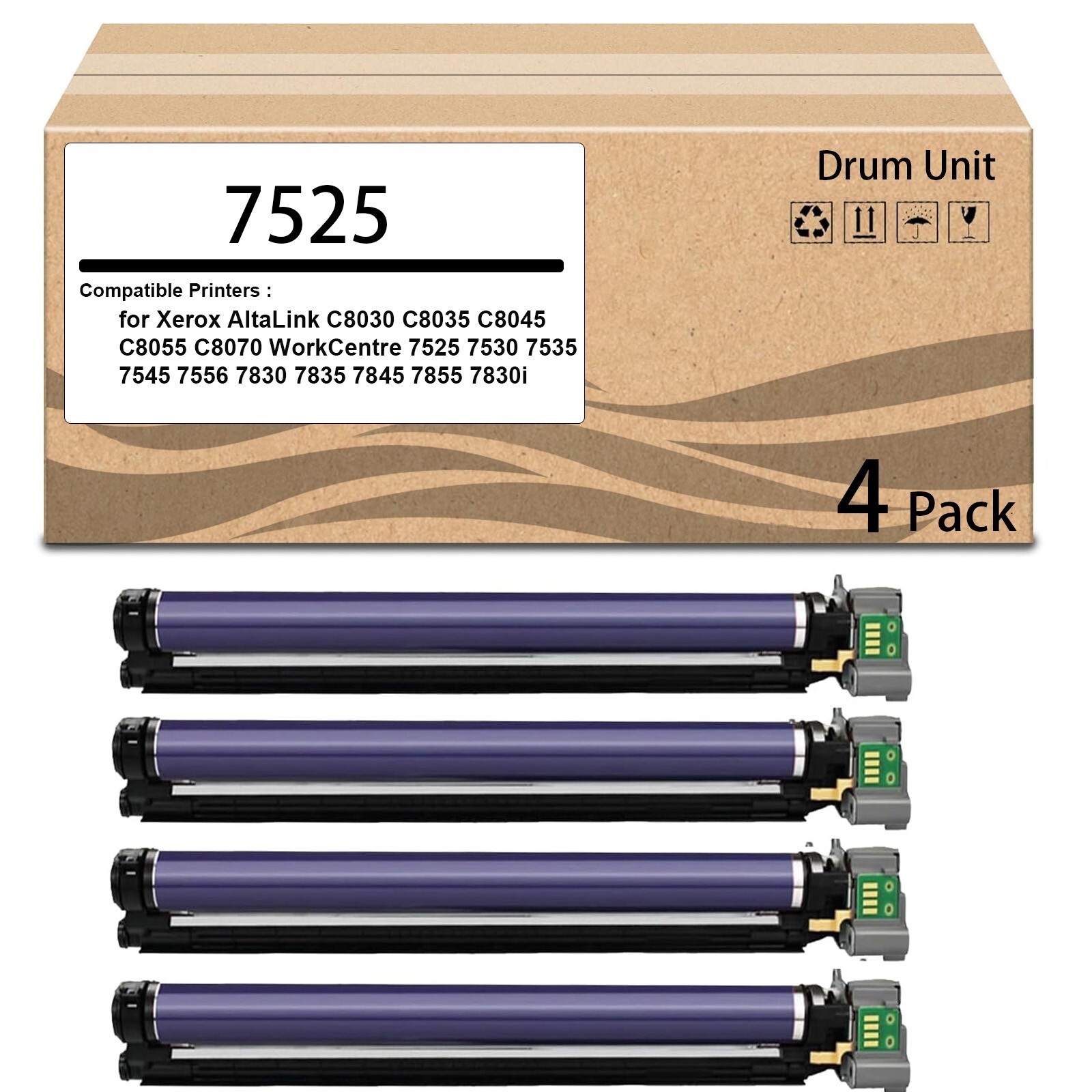 4Pack 013R00662 Drum Unit for 7525 7830 Imaging Unit Works for Xerox 7525 7530