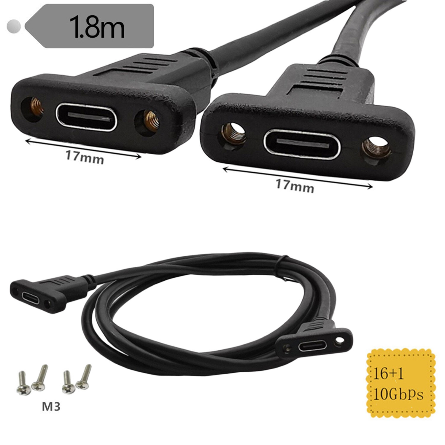 USB Type C Extension Cable 3.1 Data Video Female to 3.1 Female Screw Panel Mount