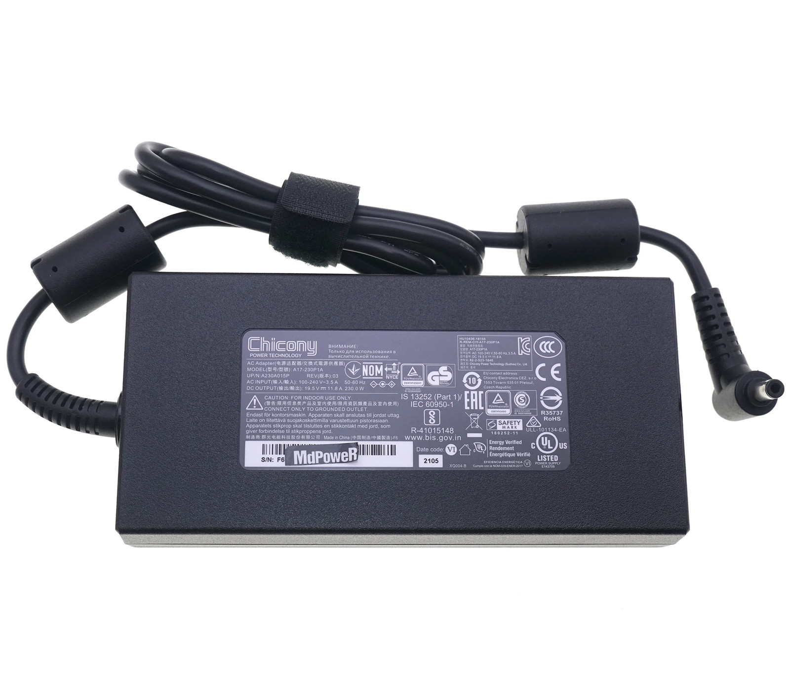 Chicony 19.5V 11.8A 230W A17-230P1A AC Adapter For MSI GIGABYTE AERO 17 15 15S