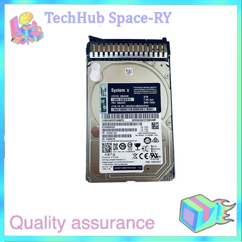 Lenovo 2TB 00NA496 00NA497 00NA500 2TB 7.2K 12Gbps SAS 2.5" G3HS HARD DRIVE