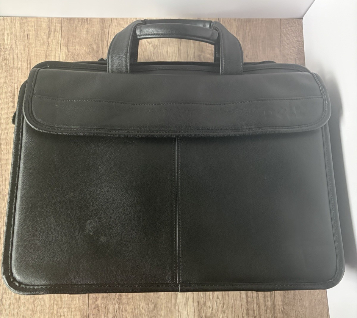 Dell Genuine Leather Laptop Briefcase Messenger Bag Black Computer Bag