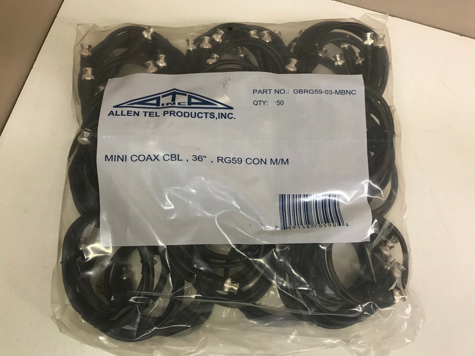 LOT of 50 NEW ATP Allen Tel 36" 3ft Coaxial Coax Patch Cable RG59 BNC M/M 