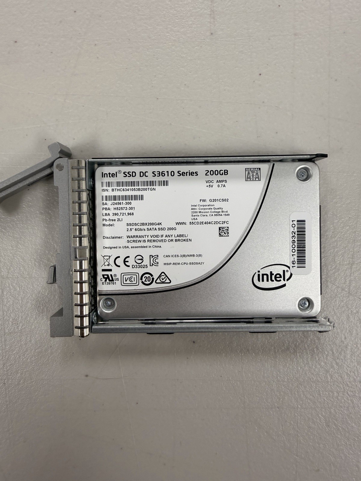 Intel DC S3610 200GB 2.5" SATA III 6Gb/s Internal SSD Hot Swap SSDSC2BX200G4K