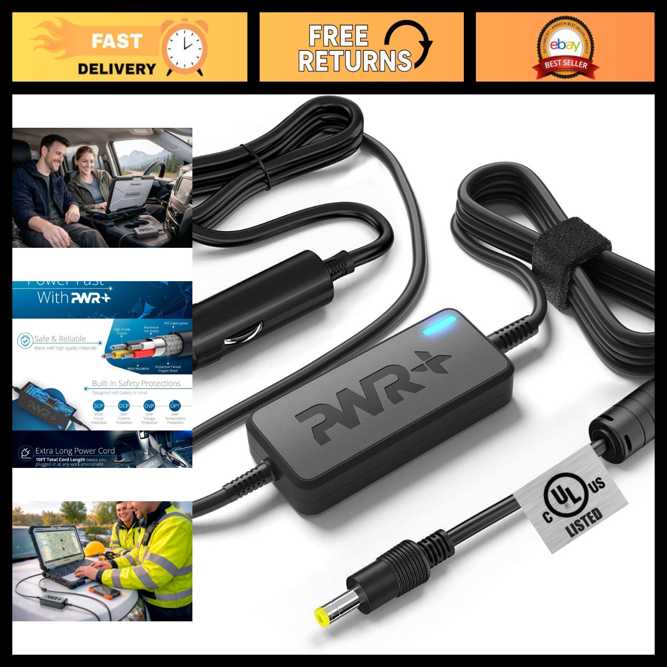 Universal Laptop Car Charger for Panasonic Toughbook CF Series, DC Adapter, UL L