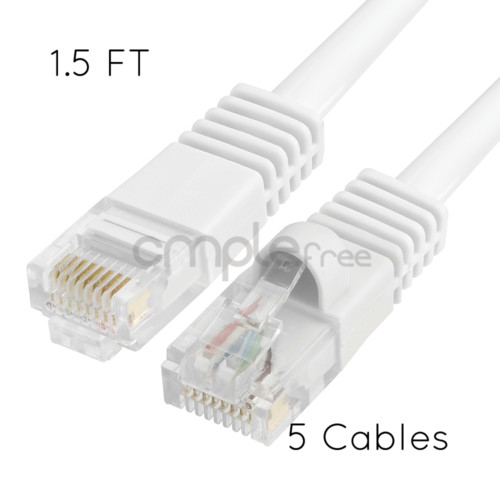5x 1.5FT CAT5e Cable Ethernet Lan Network CAT5 RJ45 Patch Cord White NEW