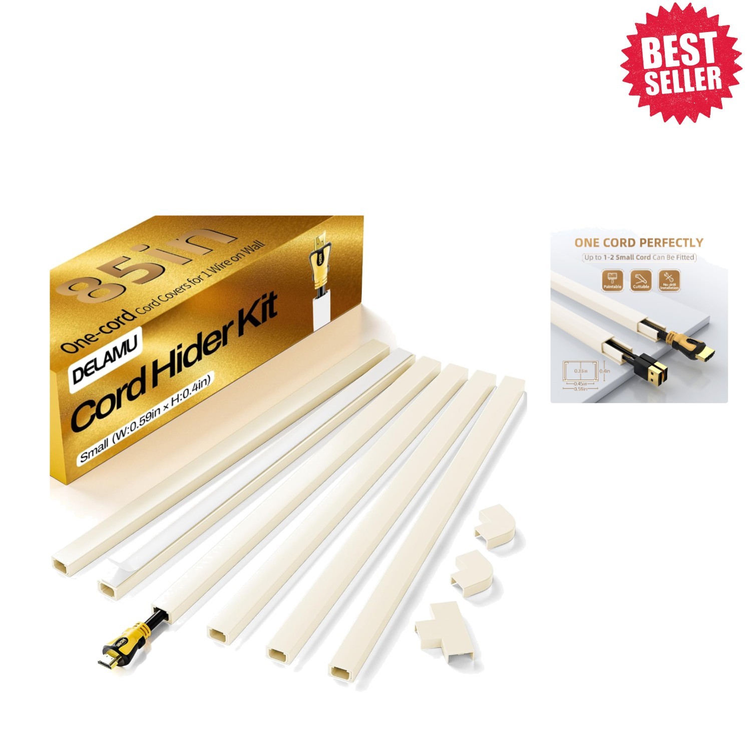 Comprehensive Beige Cable Management Kit - 85in Cord Hider for Elegant Spaces