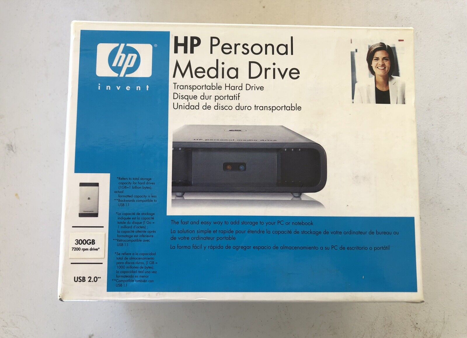 HP Invent Personal Media Drive 300 GB USB 2.0 External Hard Drive - Opened Box