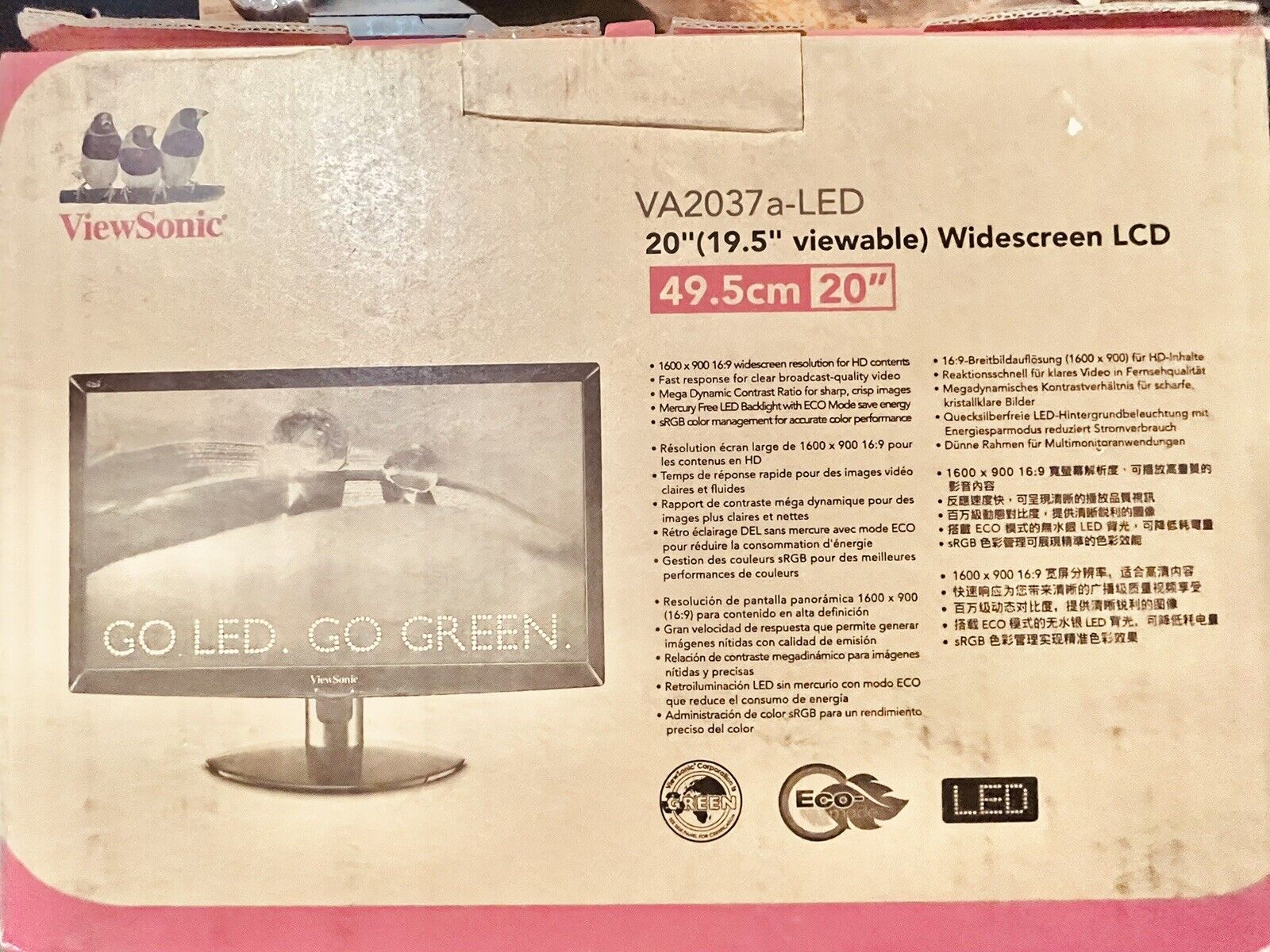 ViewSonic VA2037A-LED 20-Inch LED-Lit LCD Monitor, 16:9, 5ms, Anti-Glare