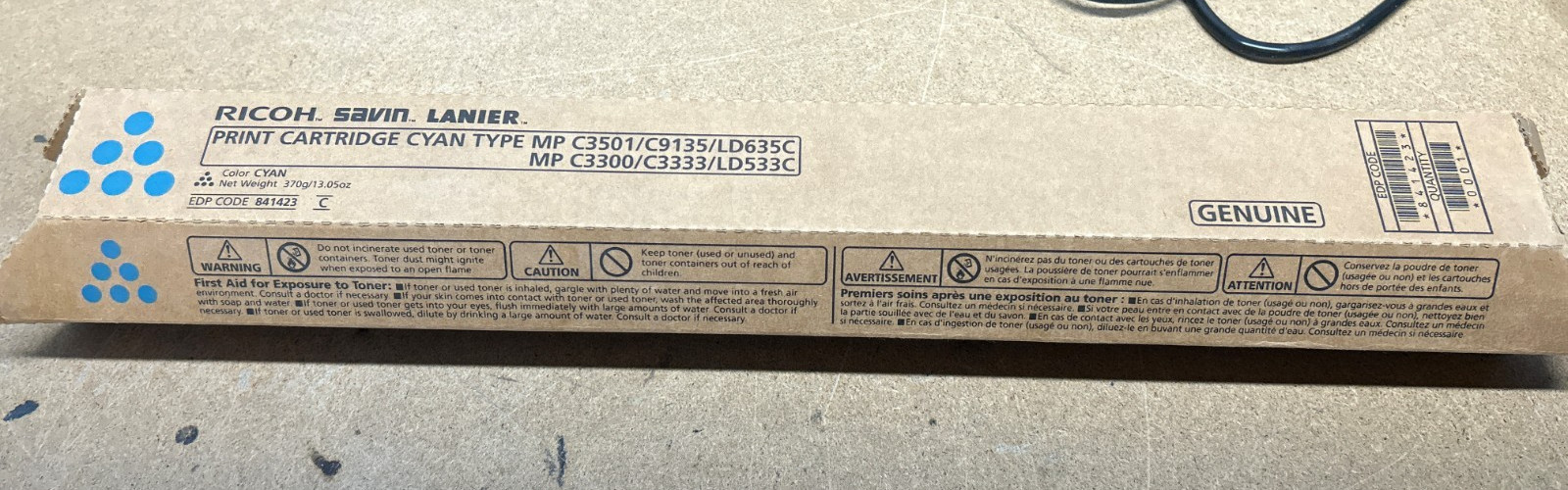 Genuine Ricoh 841423 (841279) Cyan Toner for LD630C / LD635C