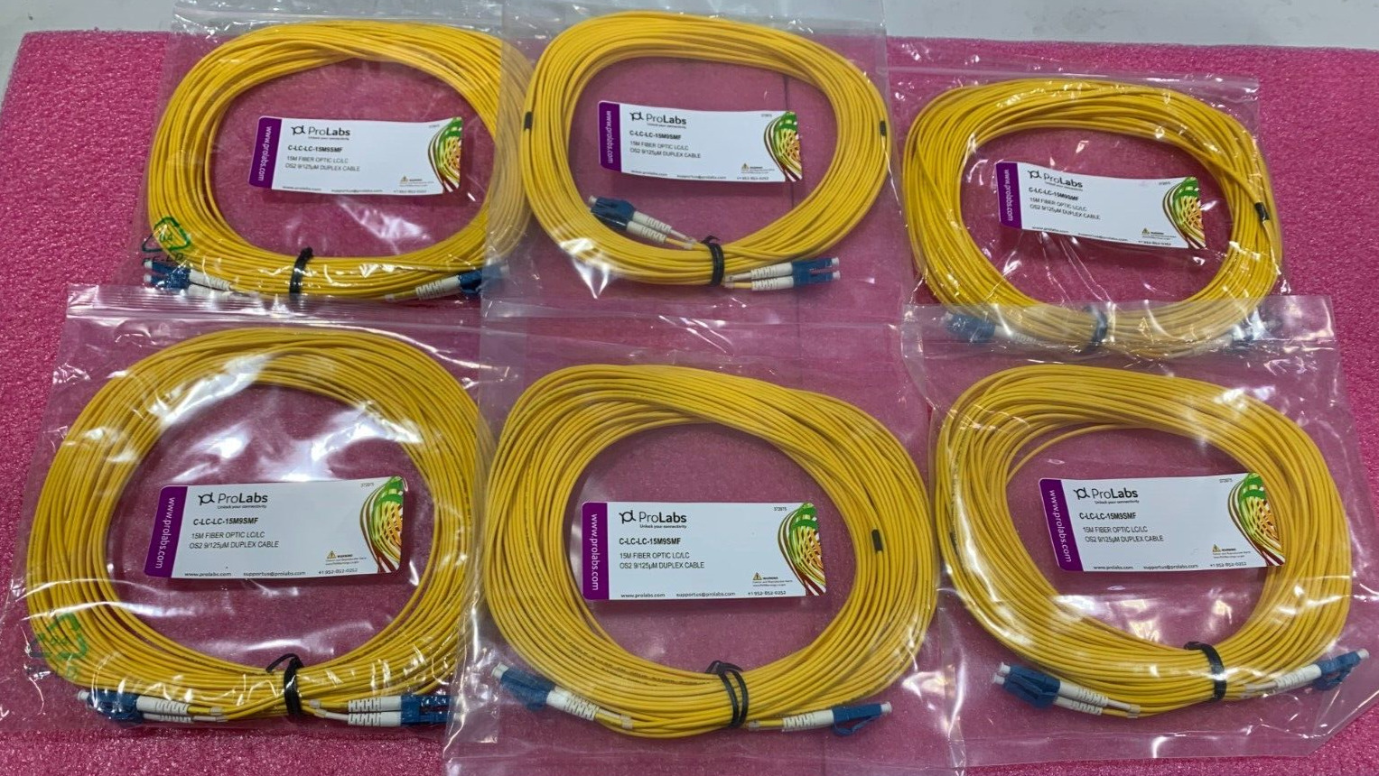 6 x ProLabs C-LC-LC-15MS9SMF 15m Fiber Optic LC/LC OS2 9/125um Duplex Cable OFNR