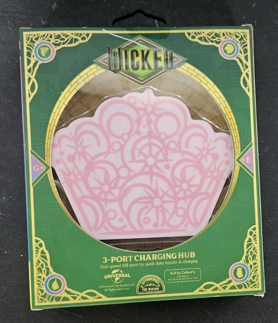 Wicked Movie Glinda Crown 3-Port USB Charging Hub CultureFly Pink Universal 2024