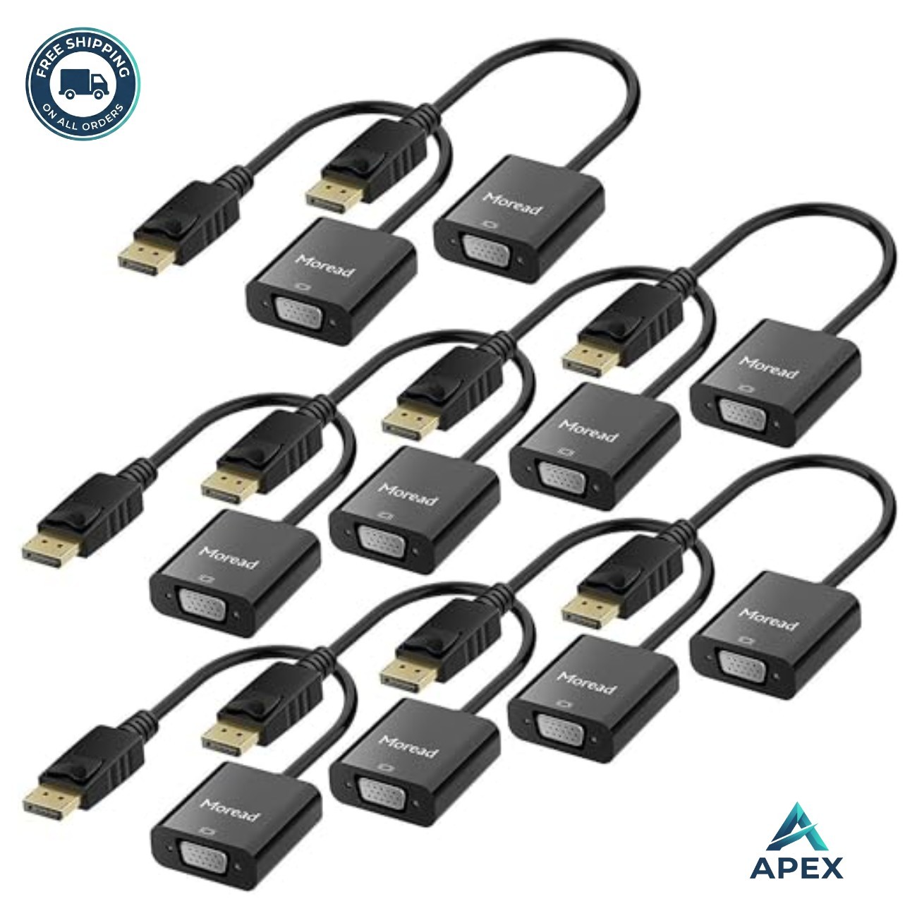 DisplayPort to VGA Adapter 10 Pack Male to Female 1080p Gold Plated Black For