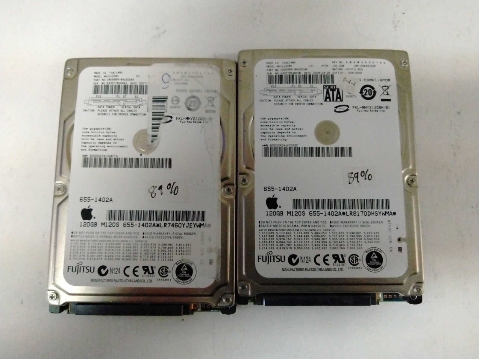 Lot of 2 Fujitsu 2.5 Inch SATA HDDs (120 GB)