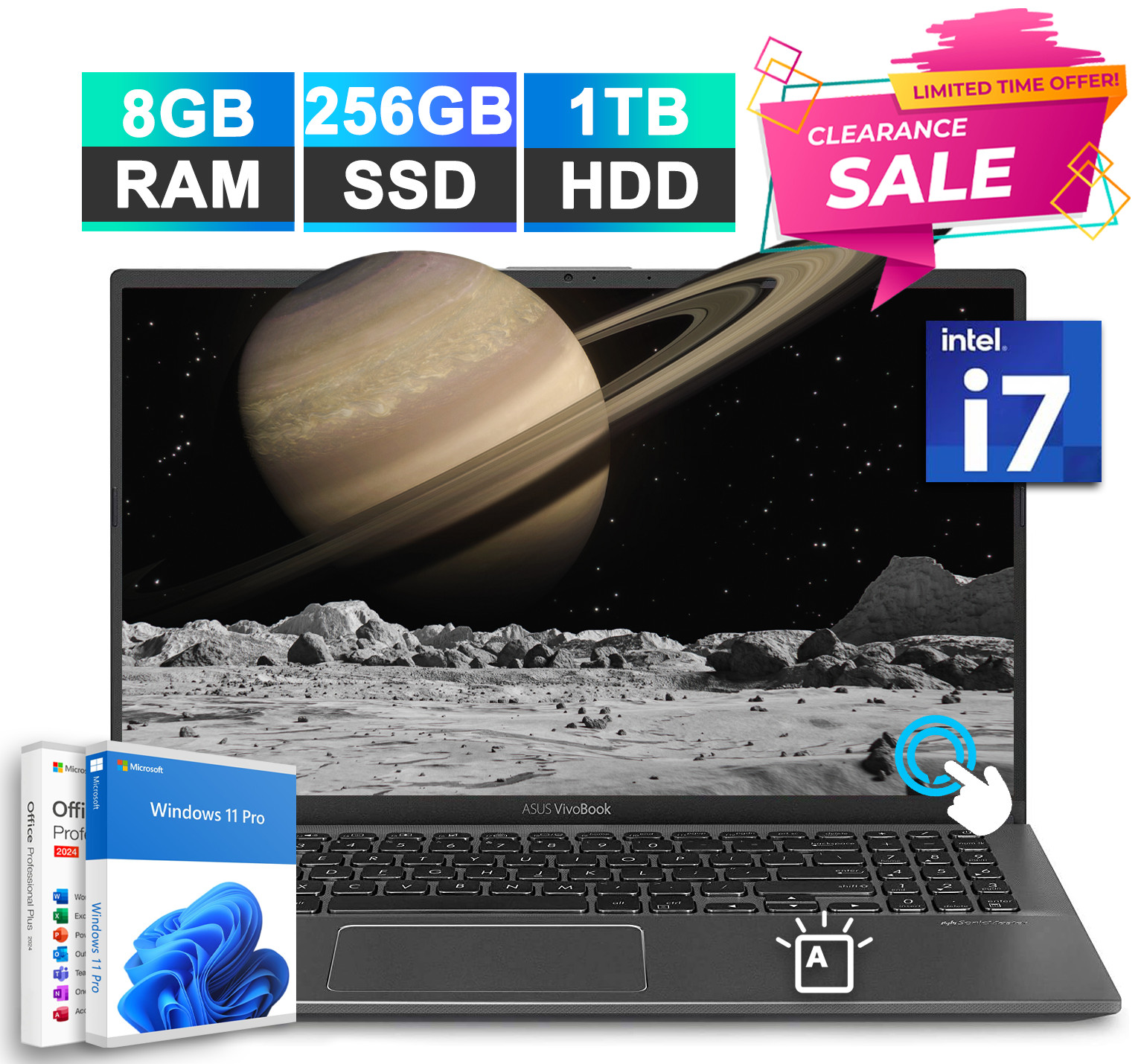 ASUS 15.6" Touch Laptop Intel Core i7 8GB RAM+256GB SSD+1TB HDD Backlit Office