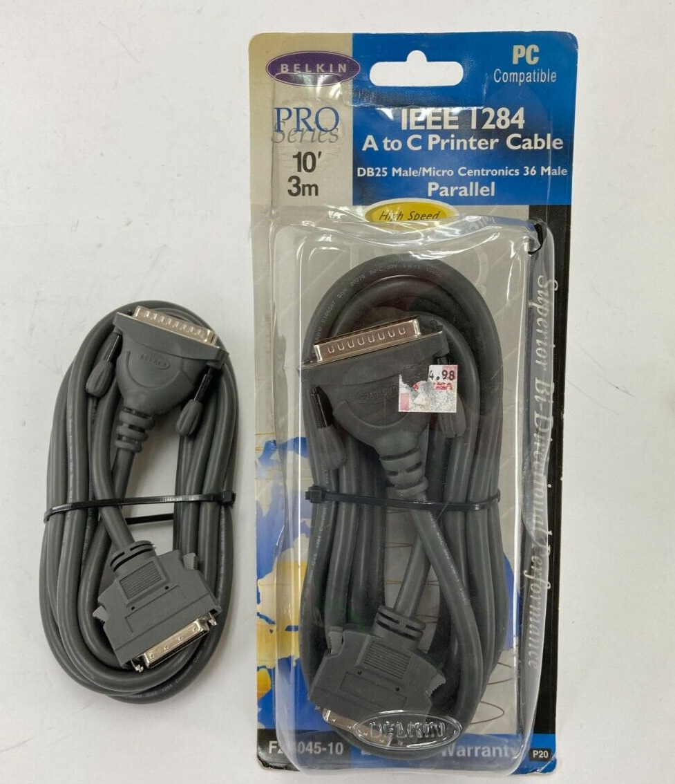 Belkin IEEE 1284 Printer Cable DB25 Male Parallel 10' Pro Series New