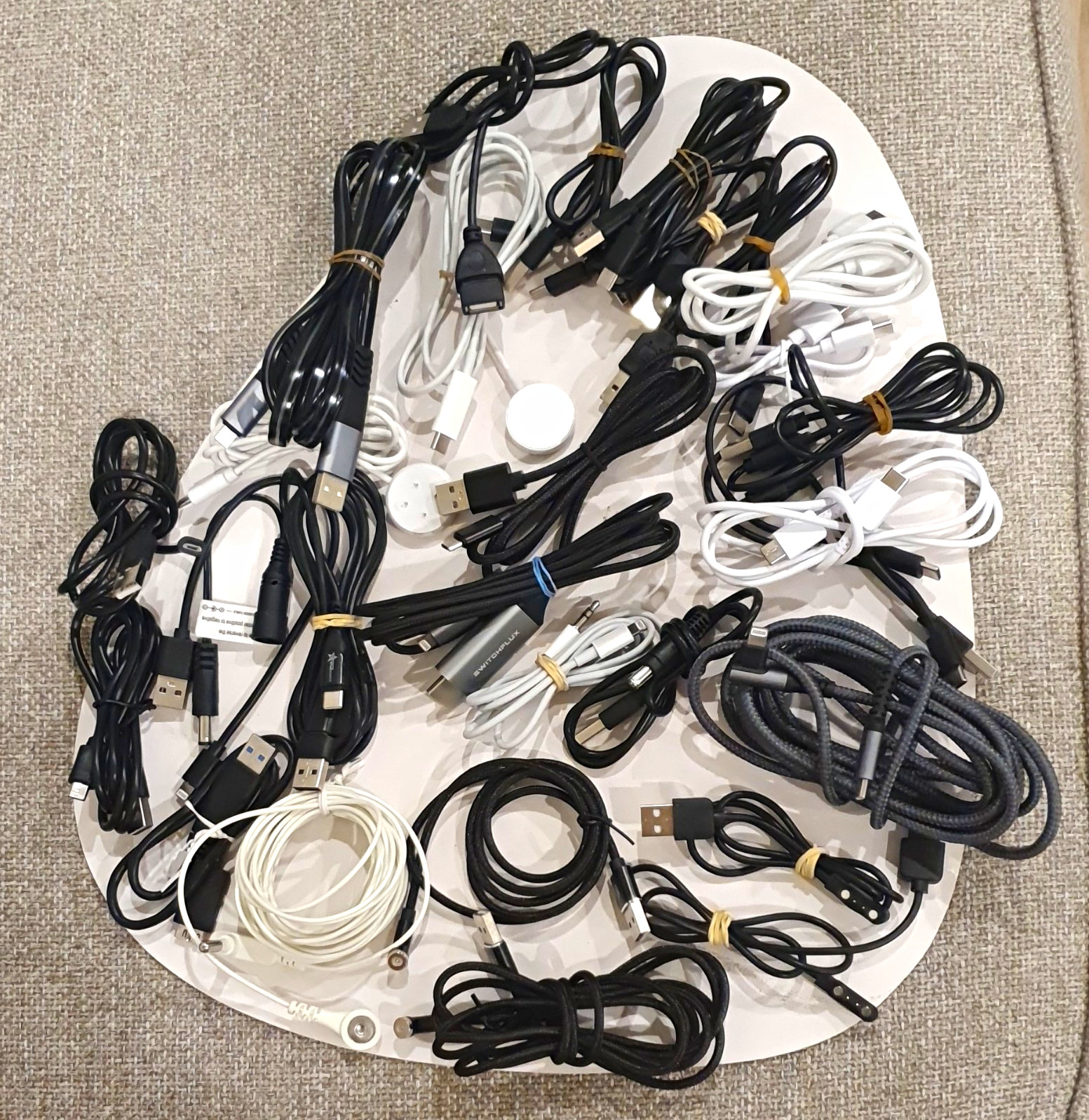 Braided USB Cable Lot Mixed Lengths USB-A to USB-C Lightning Micro-USB B/W