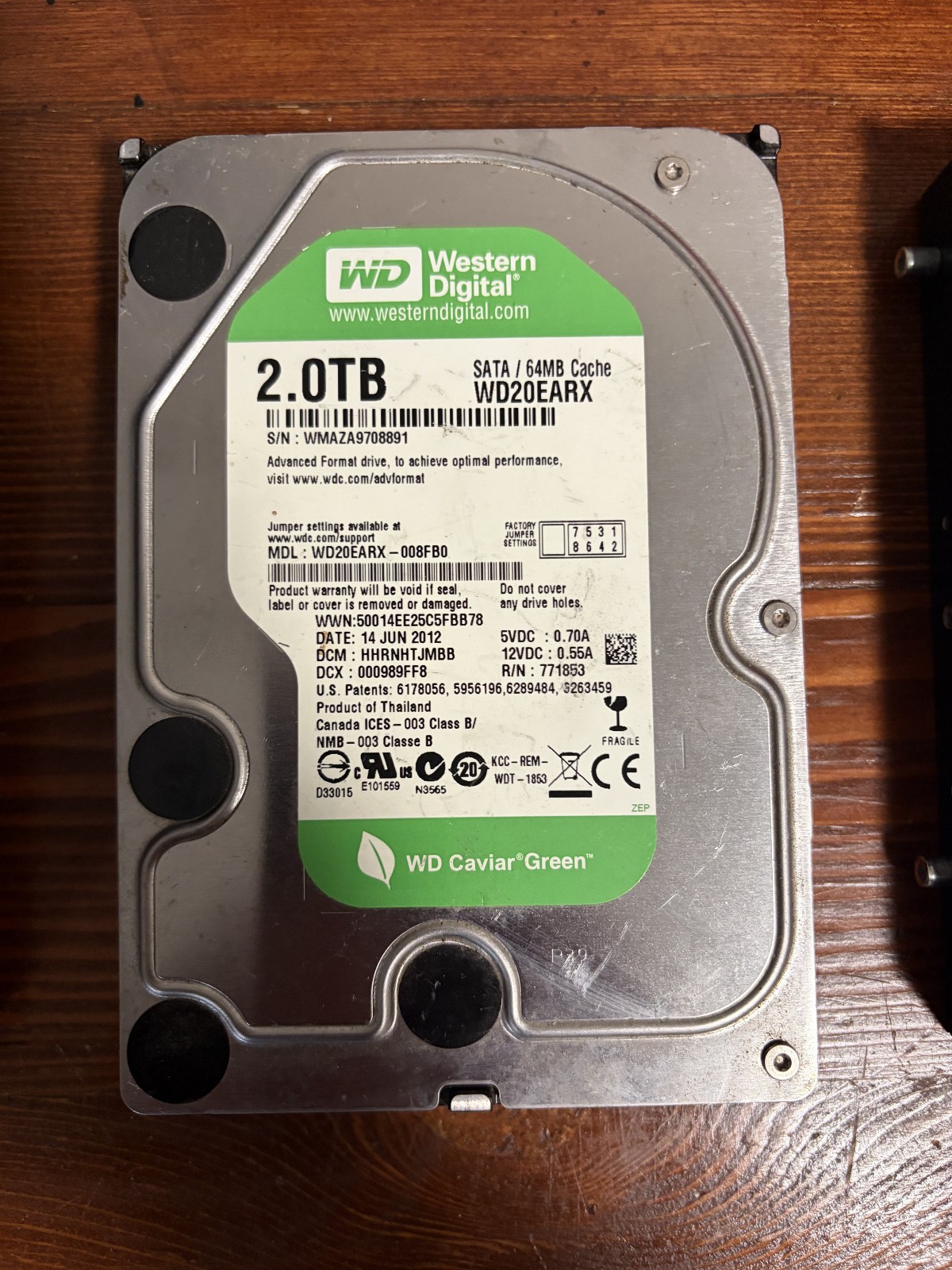 Western Digital WD20EARX-00PASB0 WD Green 2TB 3.5" 5400 RPM 6Gb/s SATA HDD