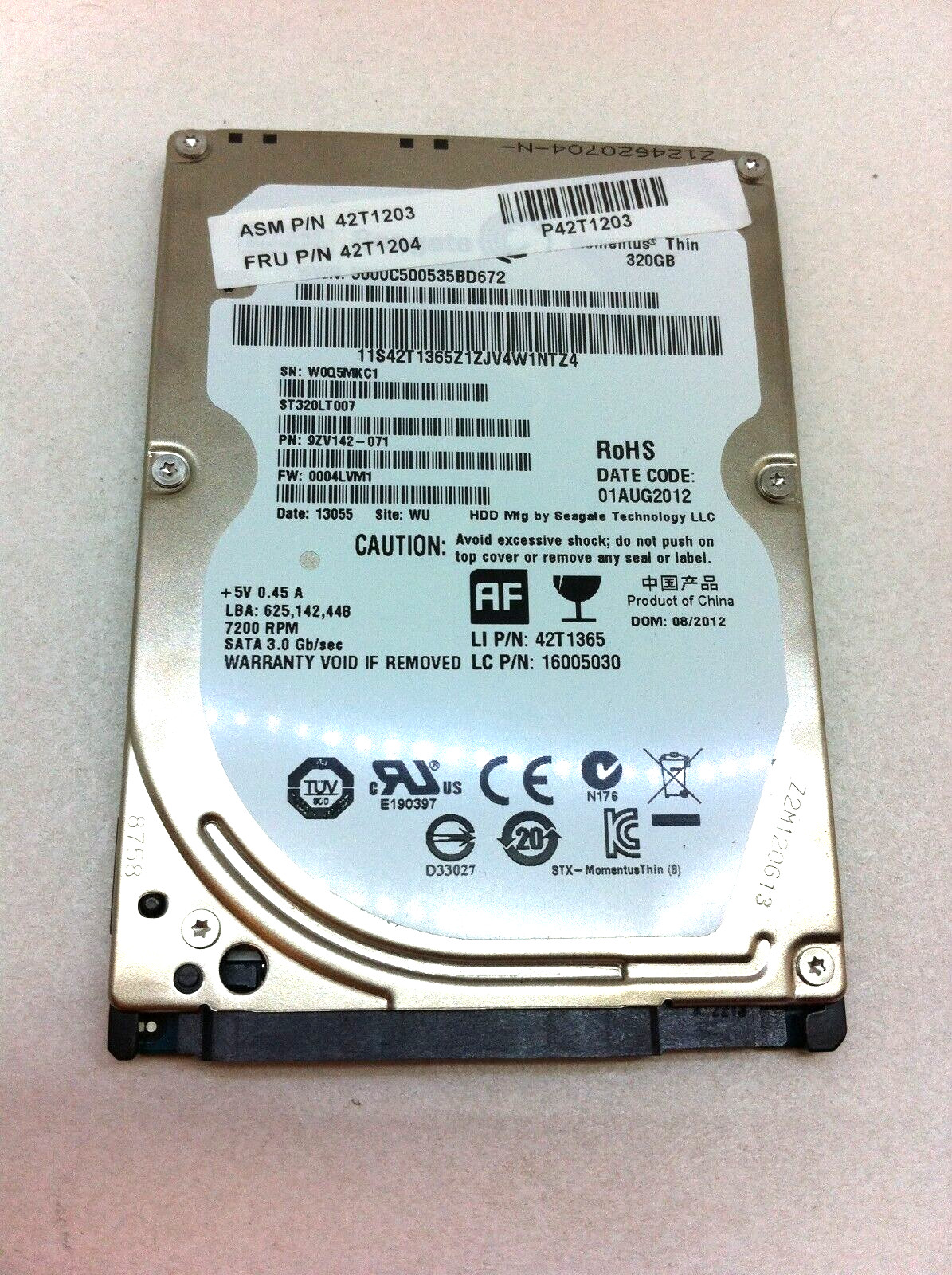 Lenovo IBM 42T1204 42T1365 320GB 7200 SATA Hard Drive 2.5 Seagate ST320LT007 229