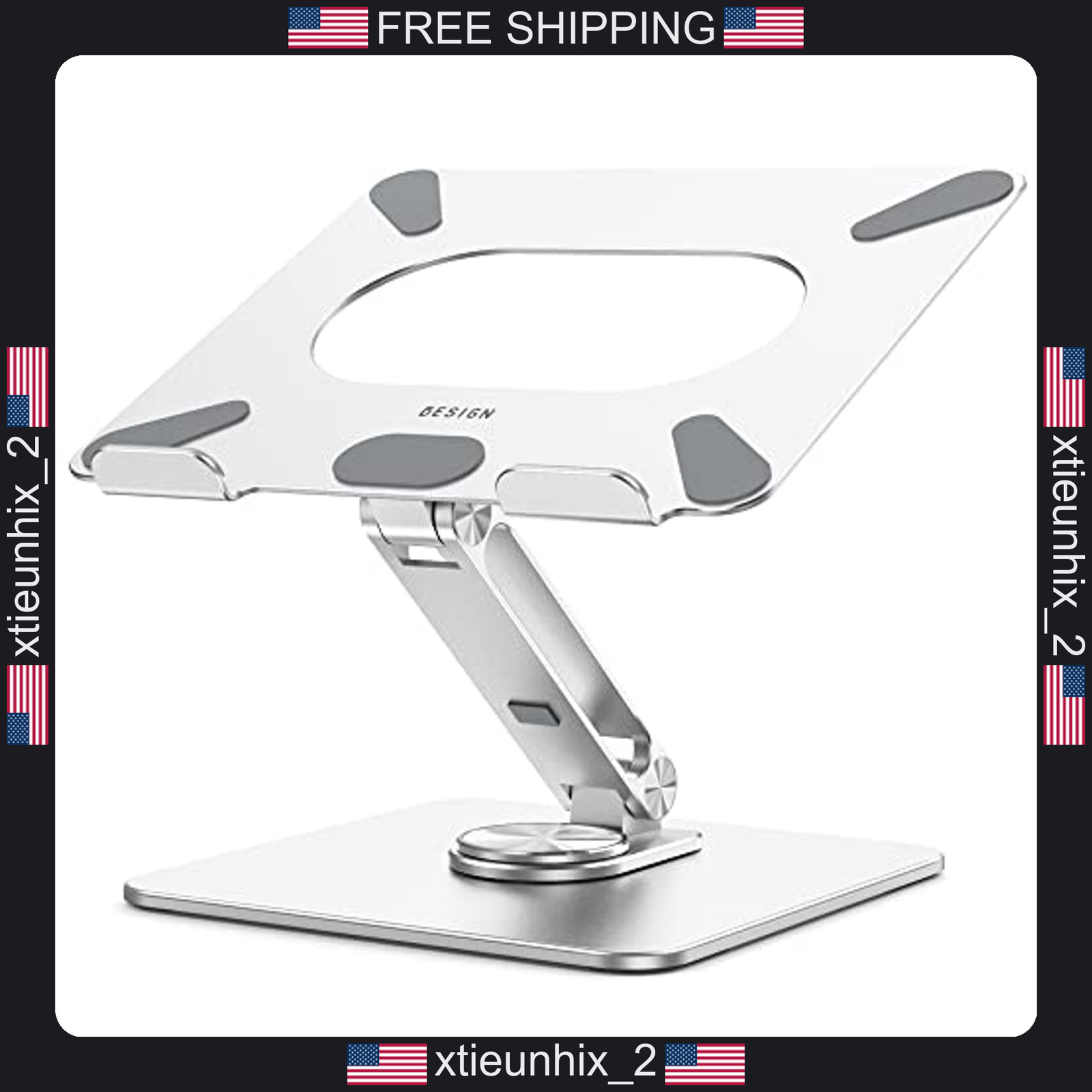 Laptop Stand Adjustable 10-15.6 inch with 360° Rotating Base, Ergonomic Riser,