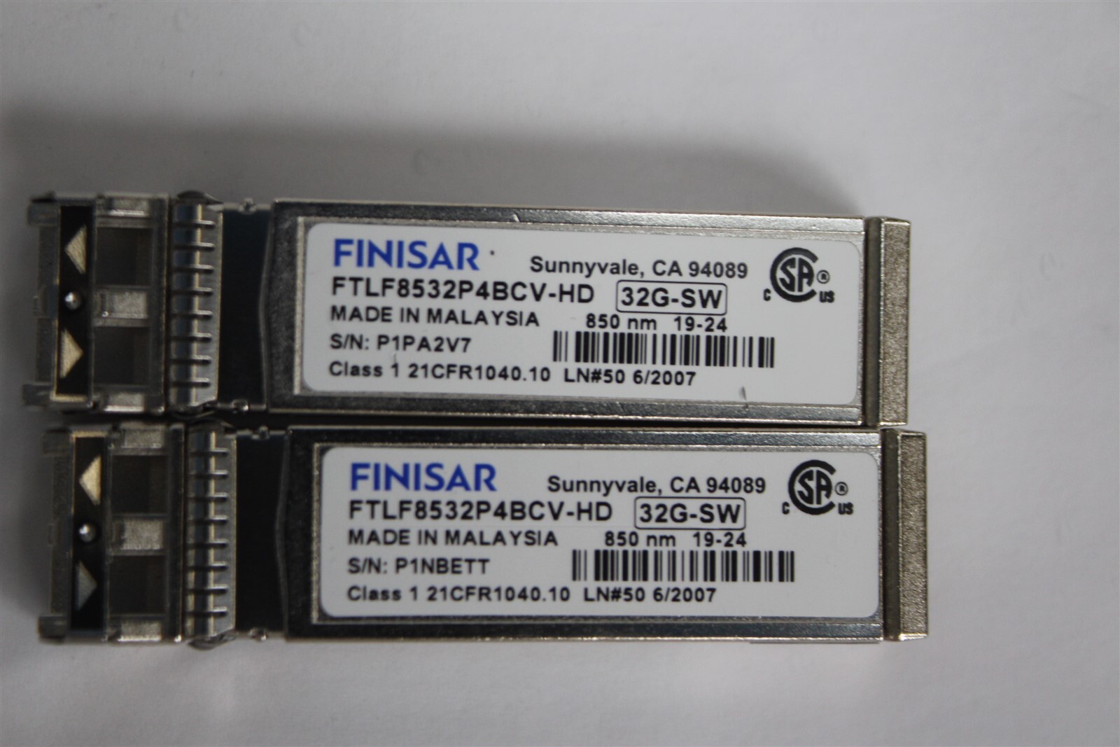 Lot of 2 Finisar FTLF8532P4BCV-HD 32GB SFP28 850nm SW FC Optical Transceivers