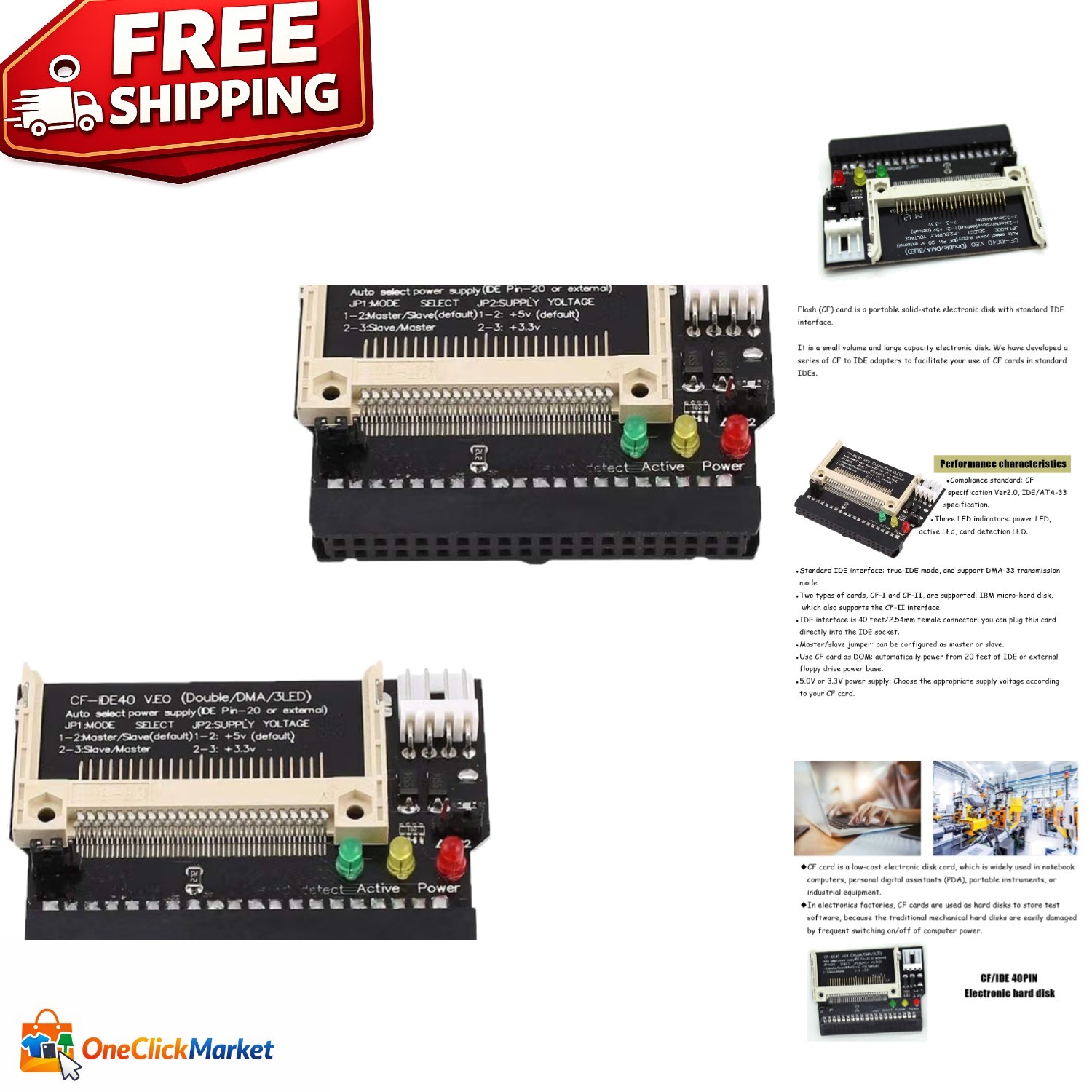 2Pcs Compact Flash to 3.5” IDE Hard Drive Adapter | 40 Pin Converter Module