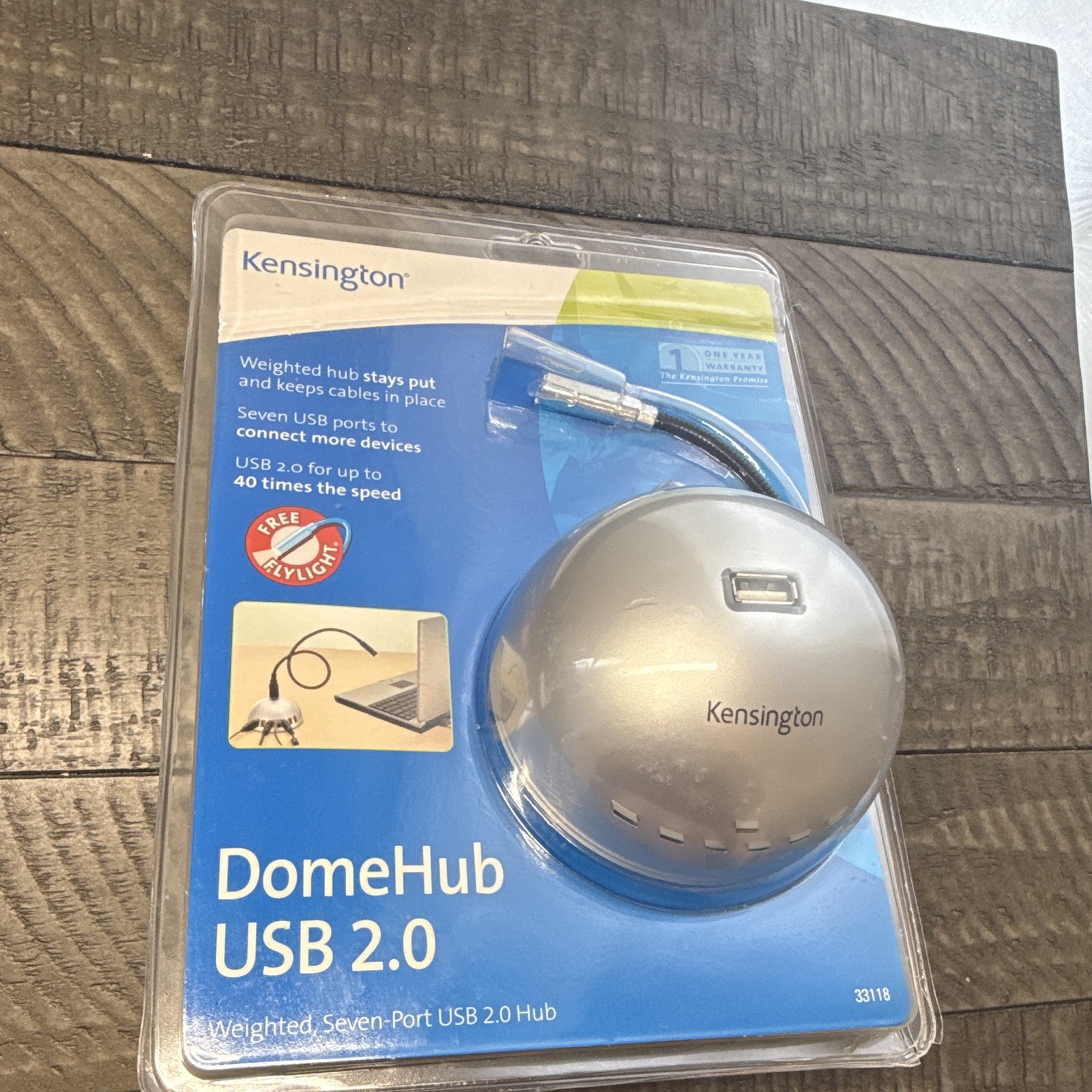 Kensington DomeHub 7-Port USB 2.0 Weighted Hub 6ft Cable Silver 33118